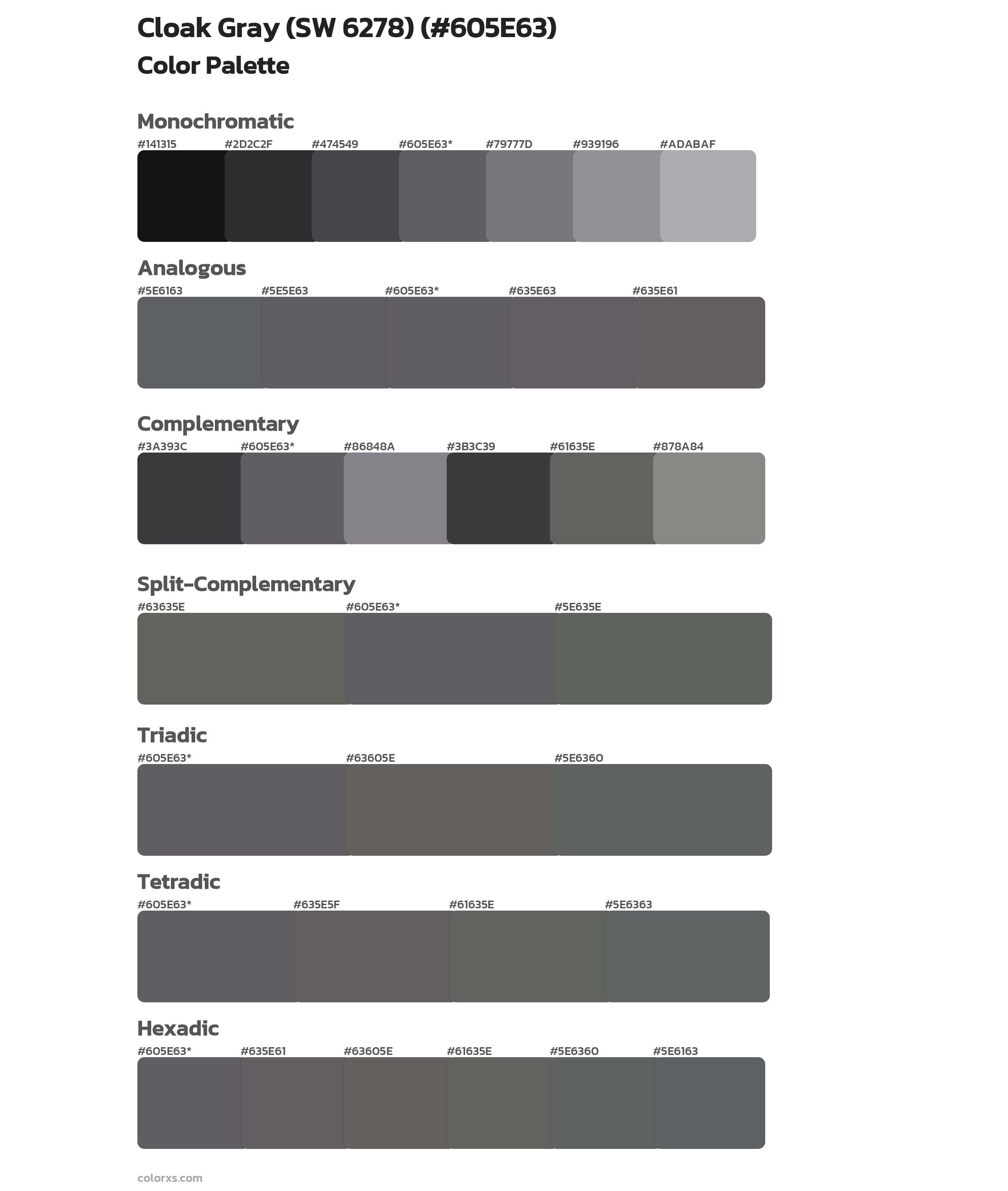 Cloak Gray (SW 6278) Color Scheme Palettes