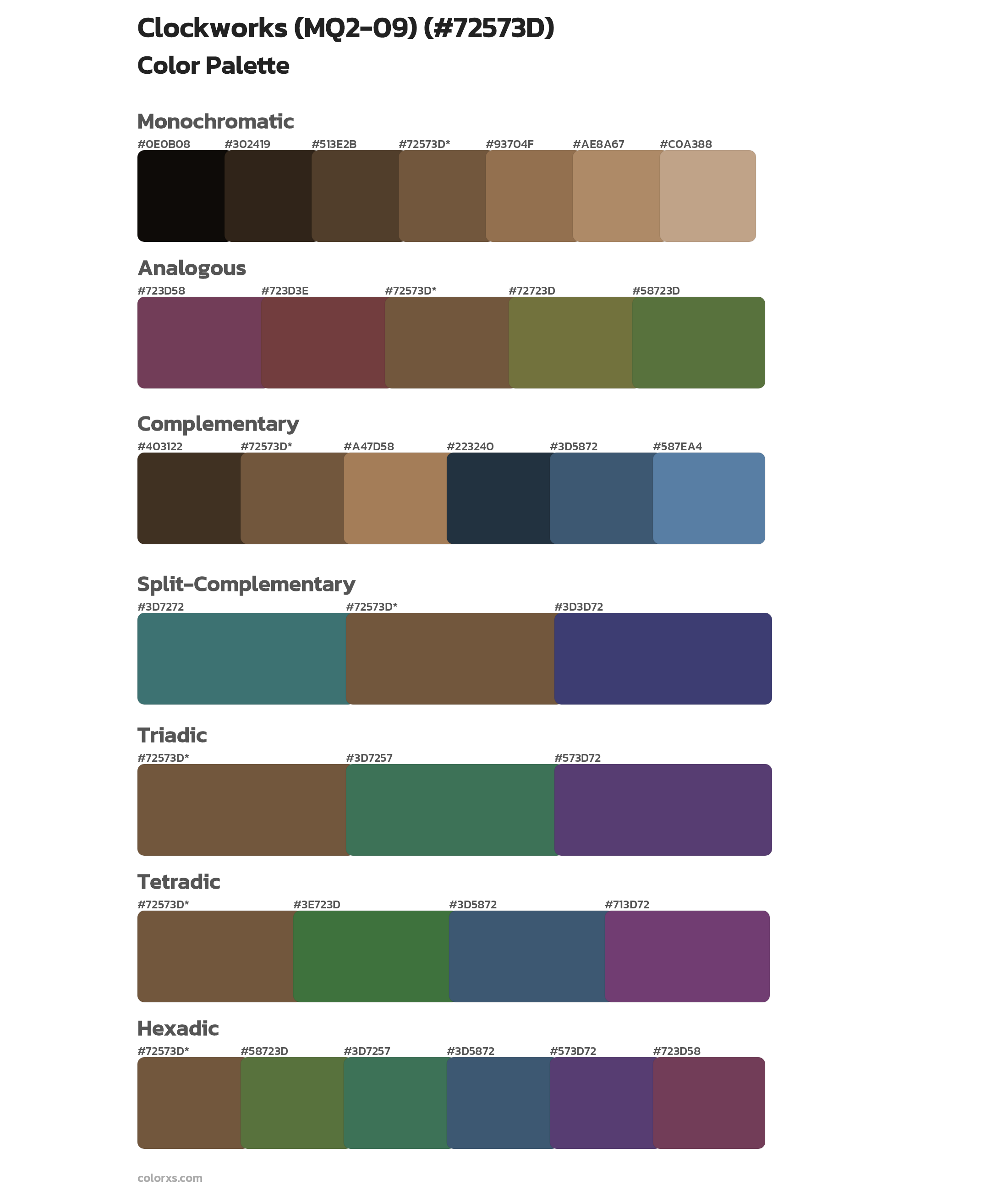 Clockworks (MQ2-09) Color Scheme Palettes