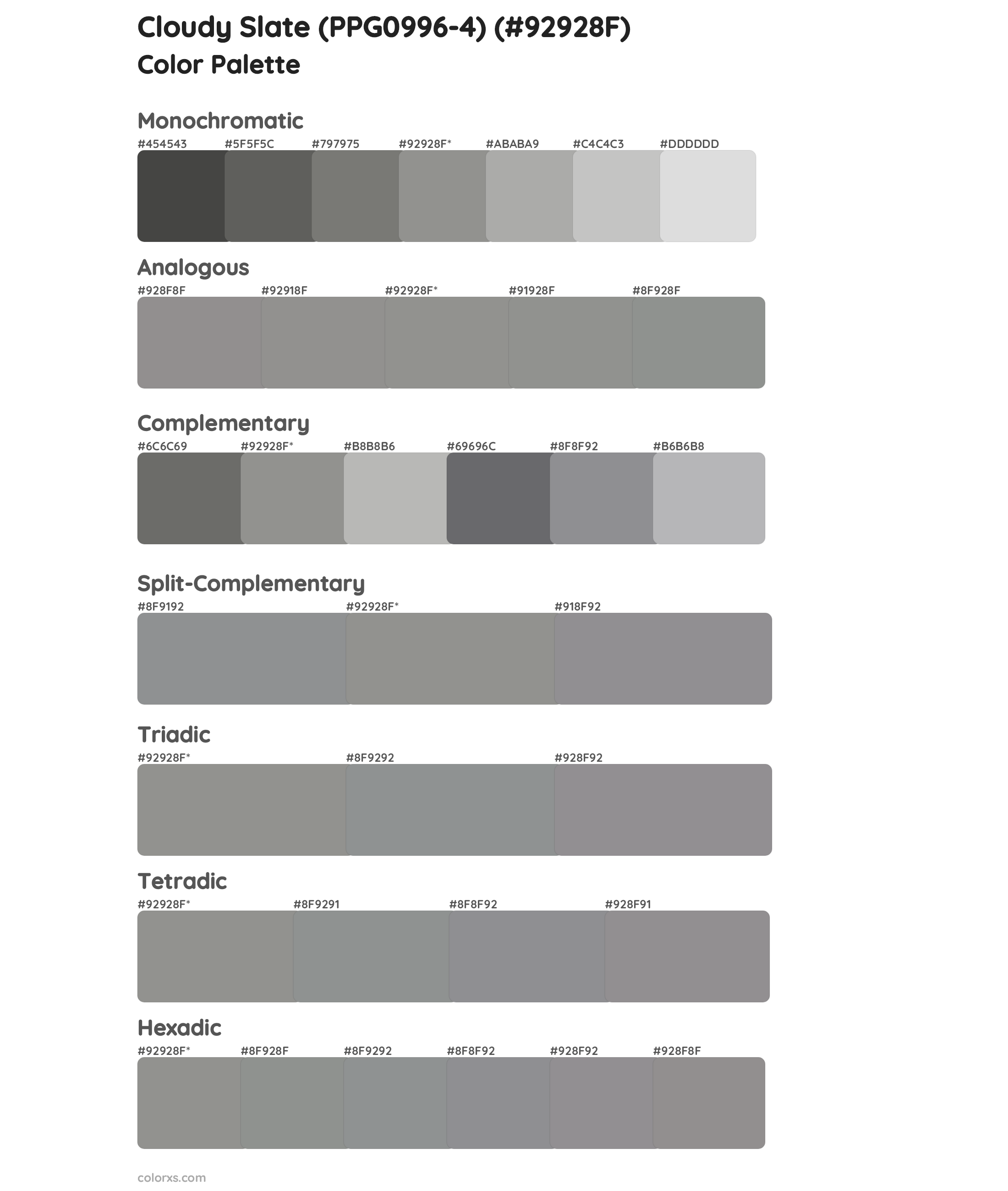 Cloudy Slate (PPG0996-4) Color Scheme Palettes