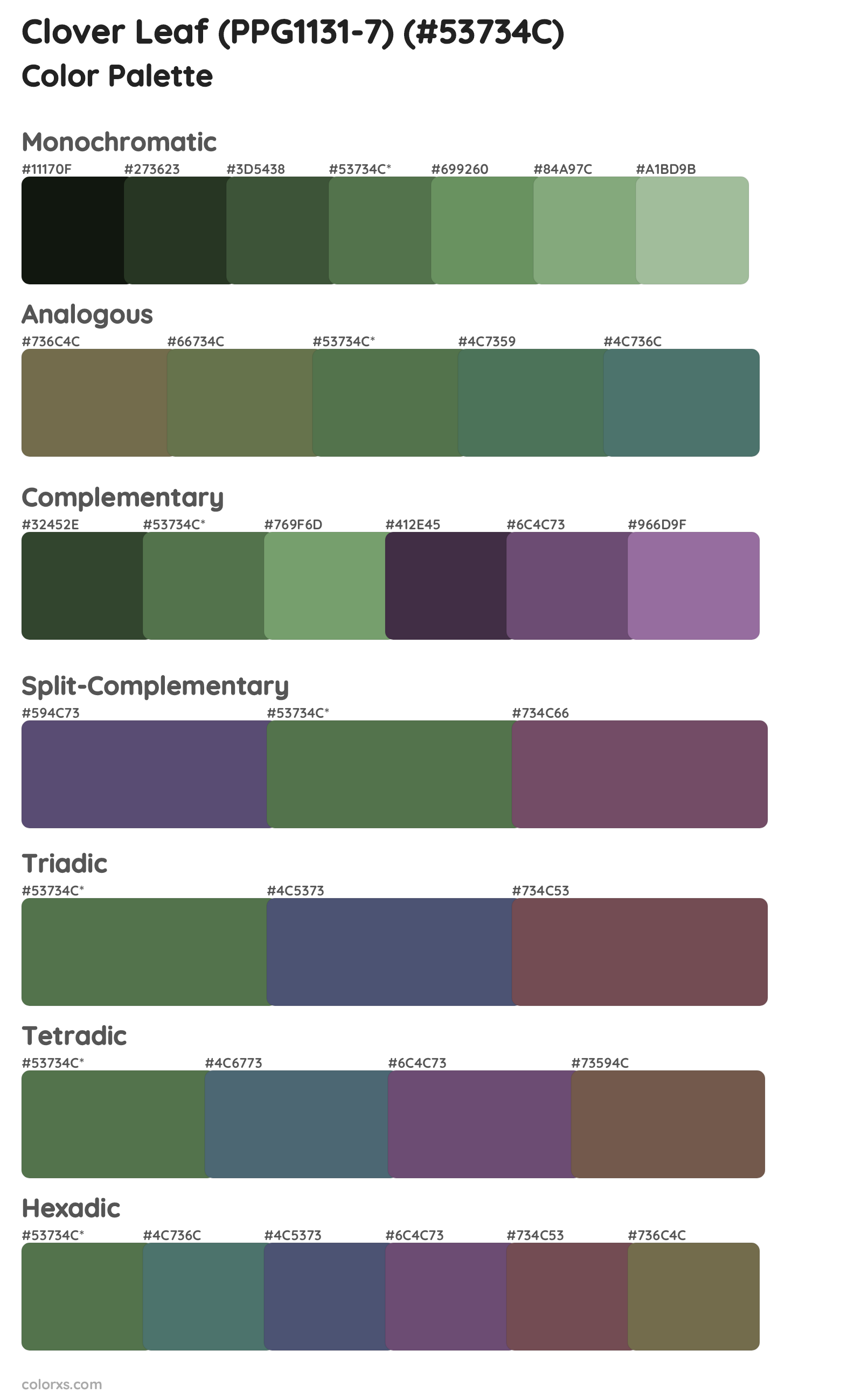 Clover Leaf (PPG1131-7) Color Scheme Palettes
