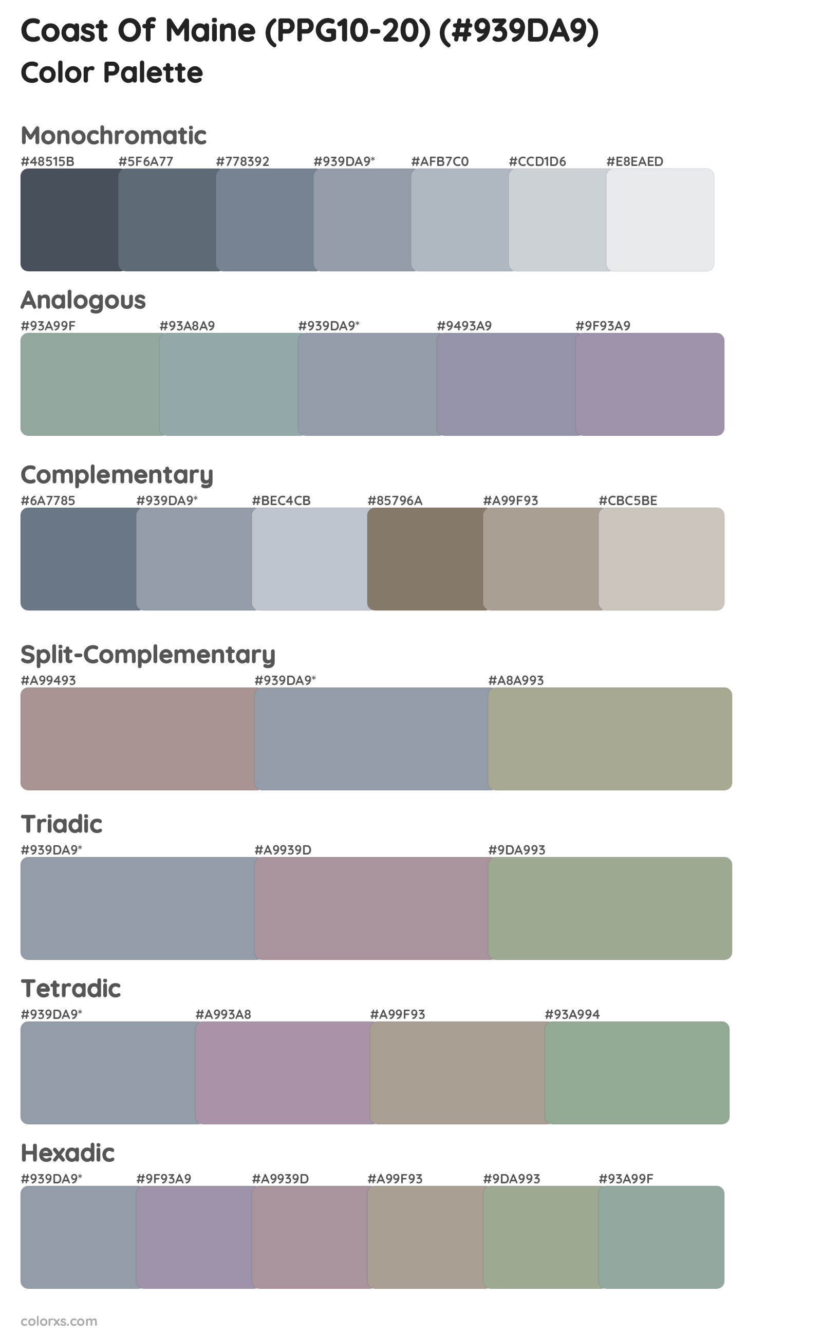 Coast Of Maine (PPG10-20) Color Scheme Palettes