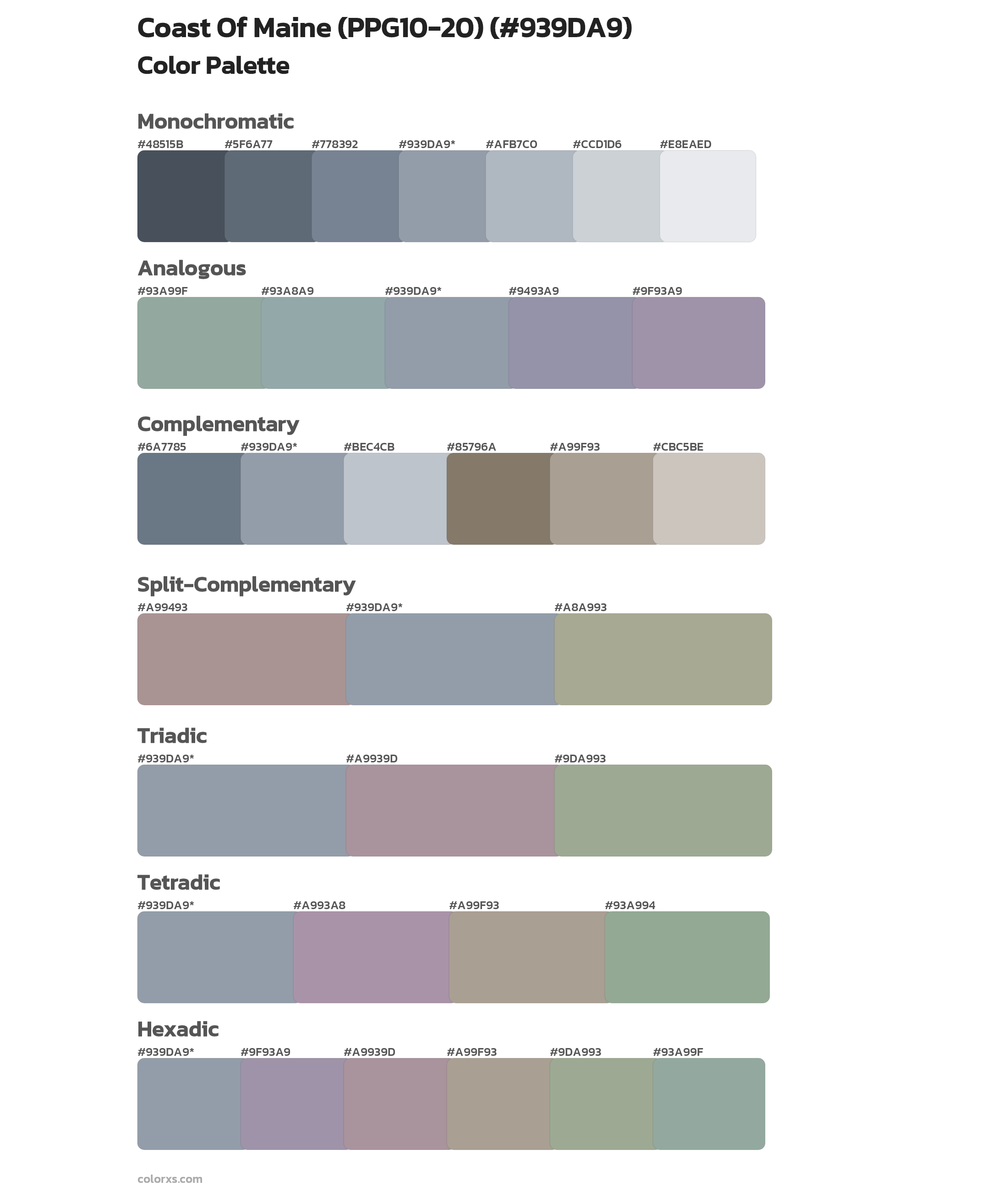 Coast Of Maine (PPG10-20) Color Scheme Palettes