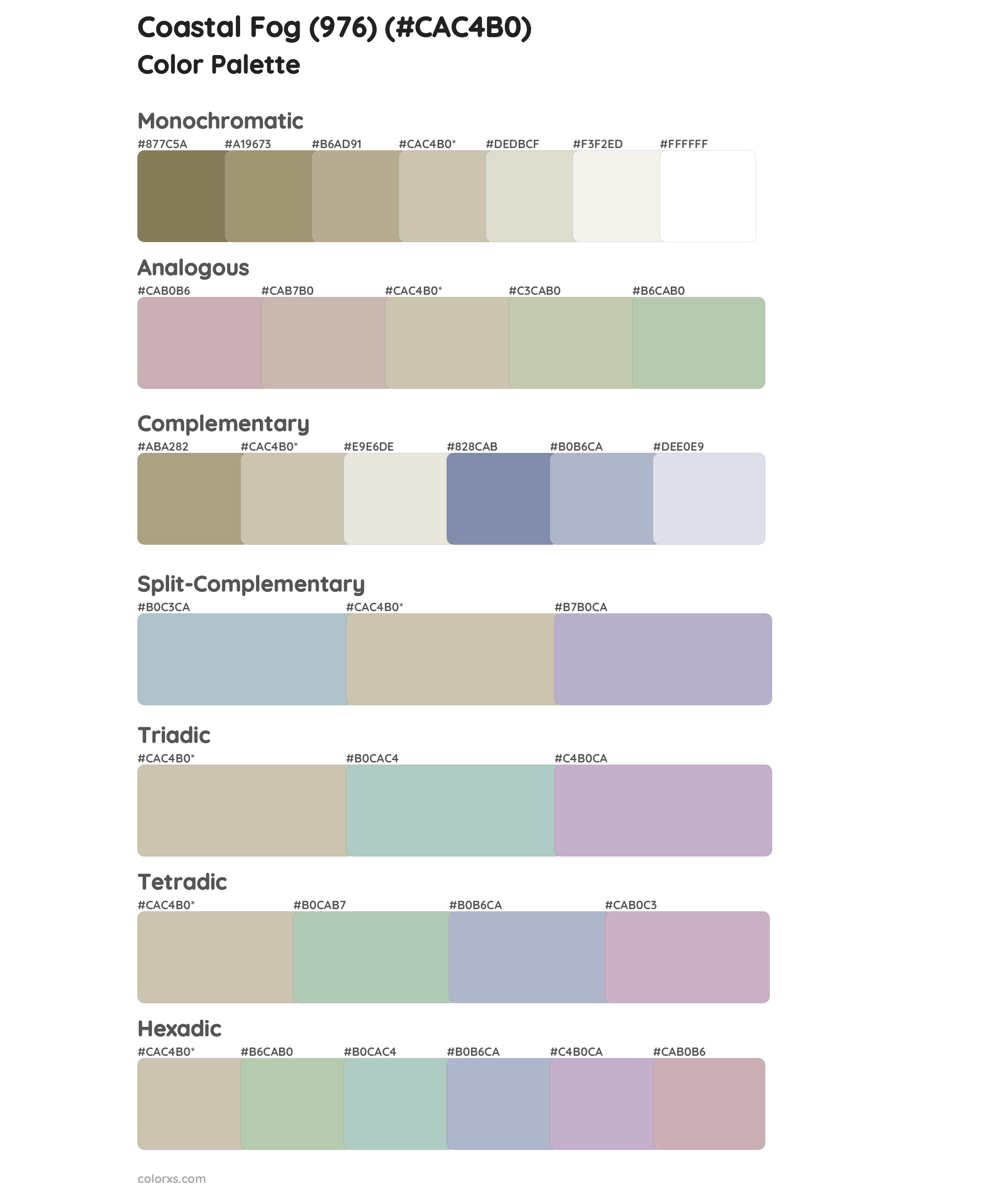 Coastal Fog (976) Color Scheme Palettes