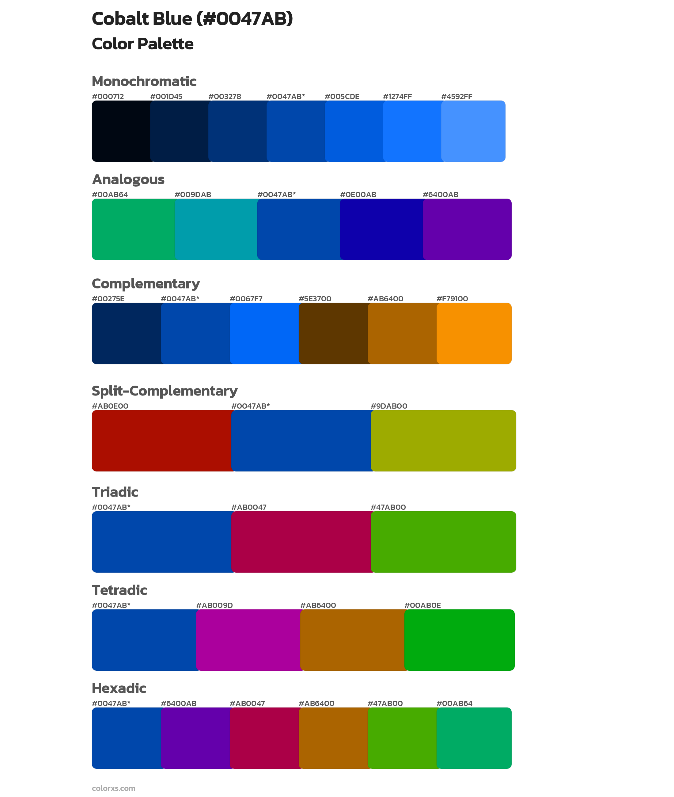 Cobalt Blue Color Scheme Palettes