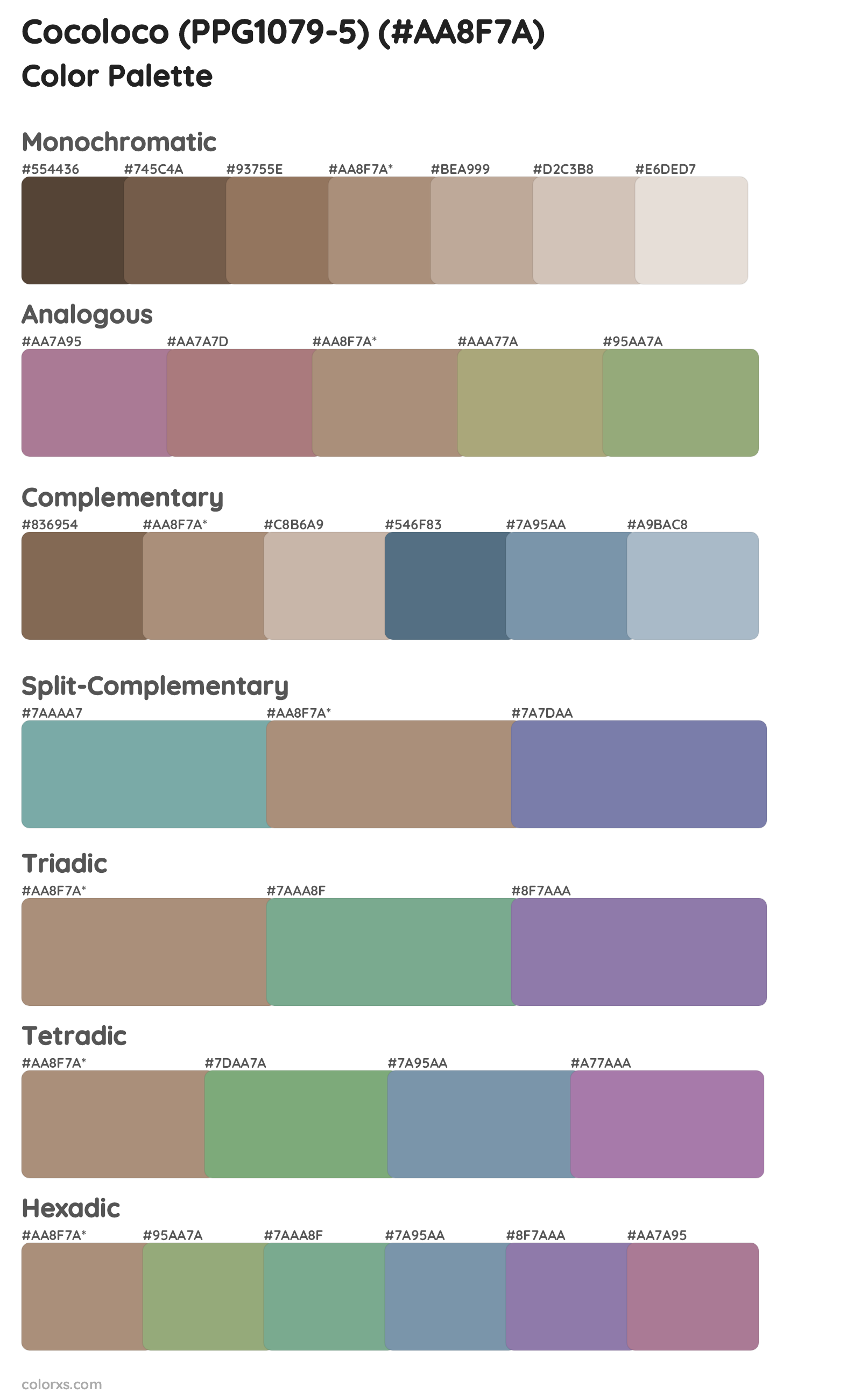 Cocoloco (PPG1079-5) Color Scheme Palettes