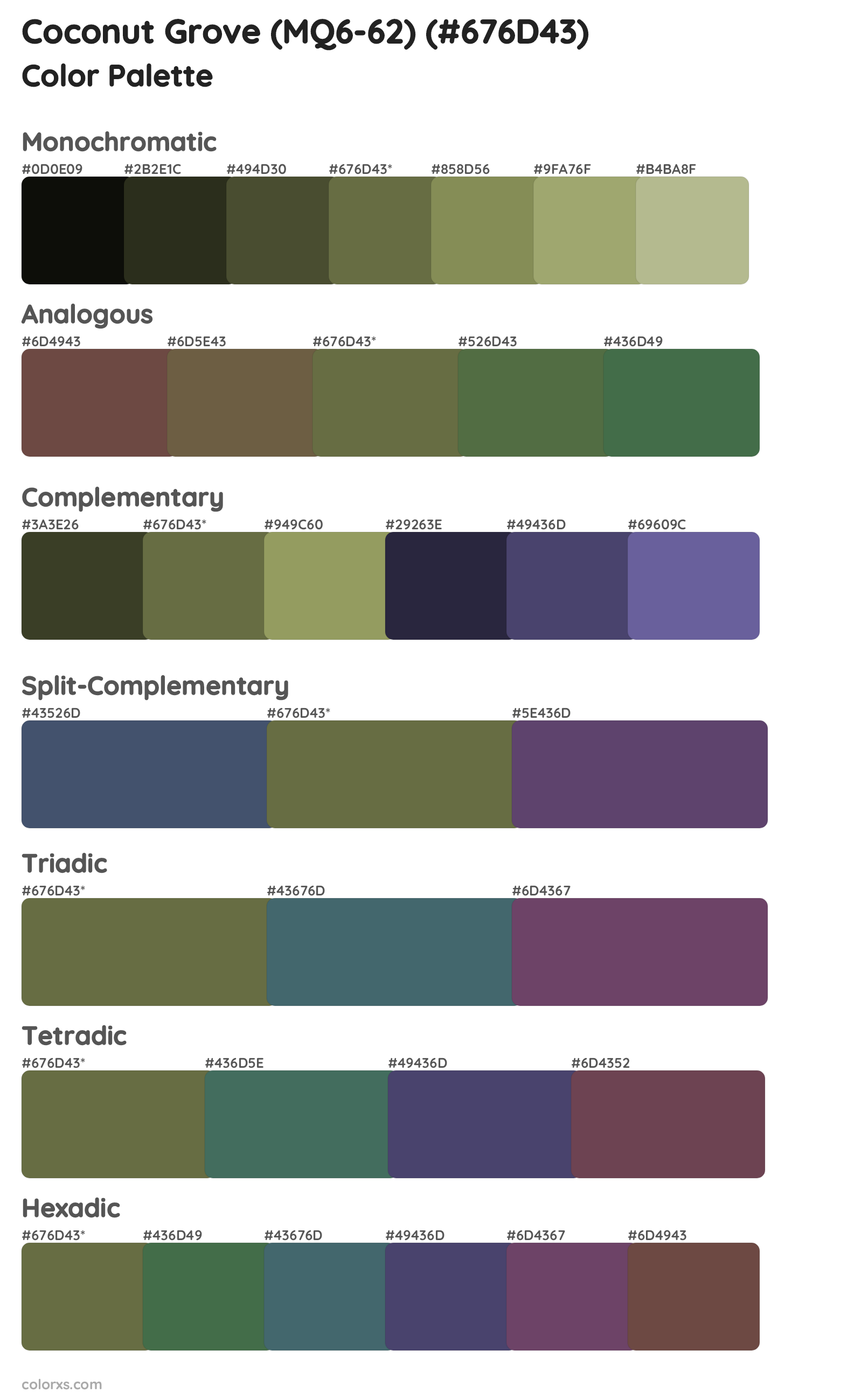 Coconut Grove (MQ6-62) Color Scheme Palettes