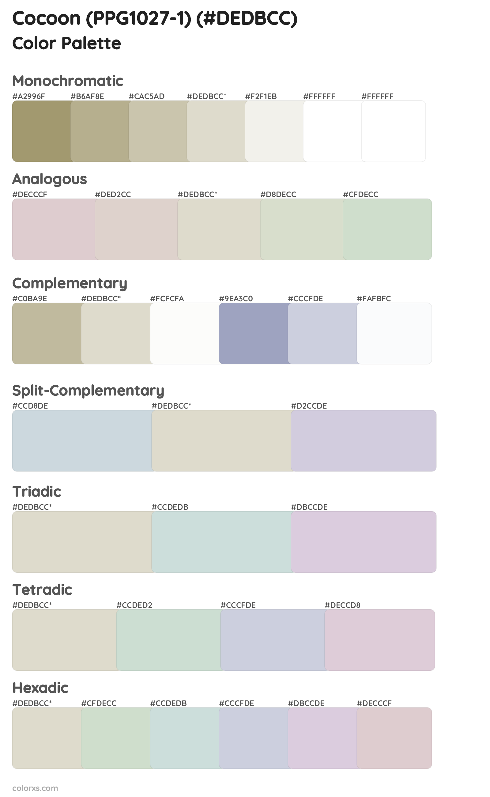 Cocoon (PPG1027-1) Color Scheme Palettes