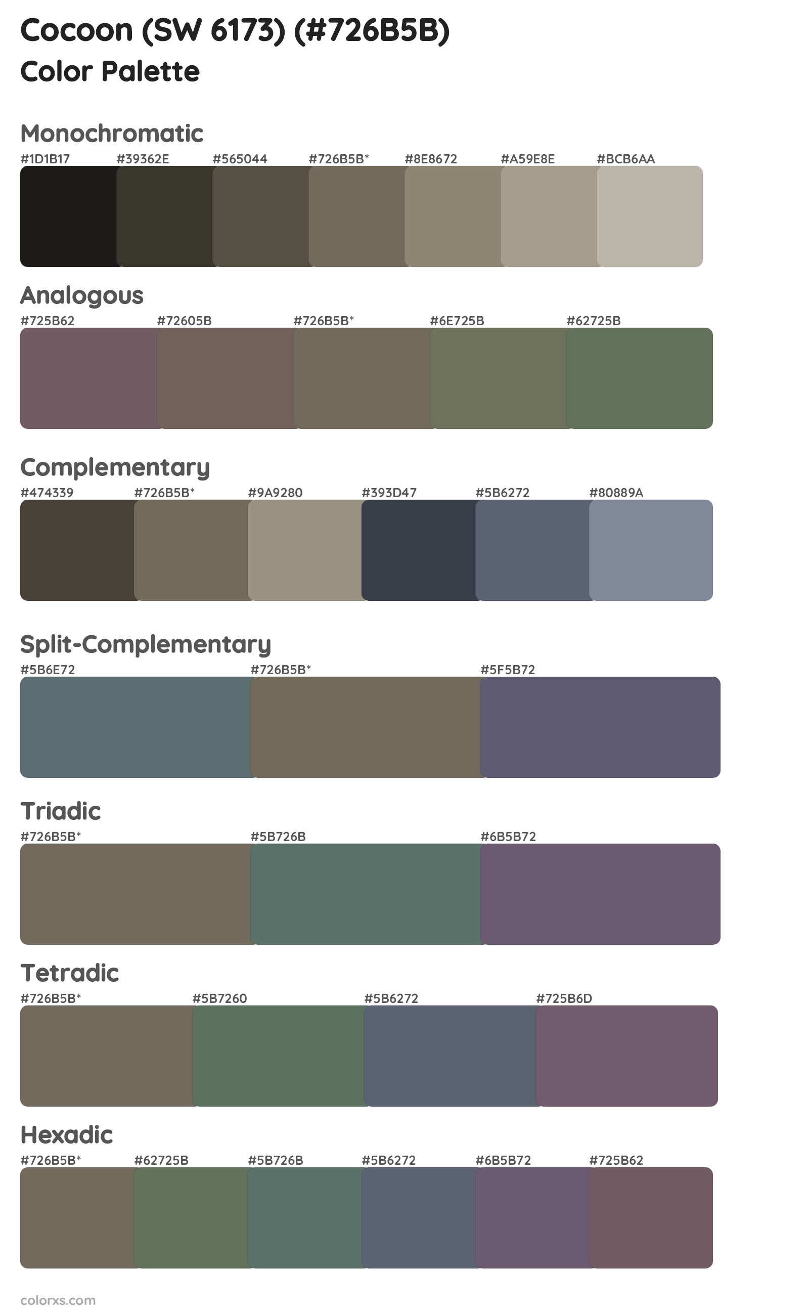 Cocoon (SW 6173) Color Scheme Palettes
