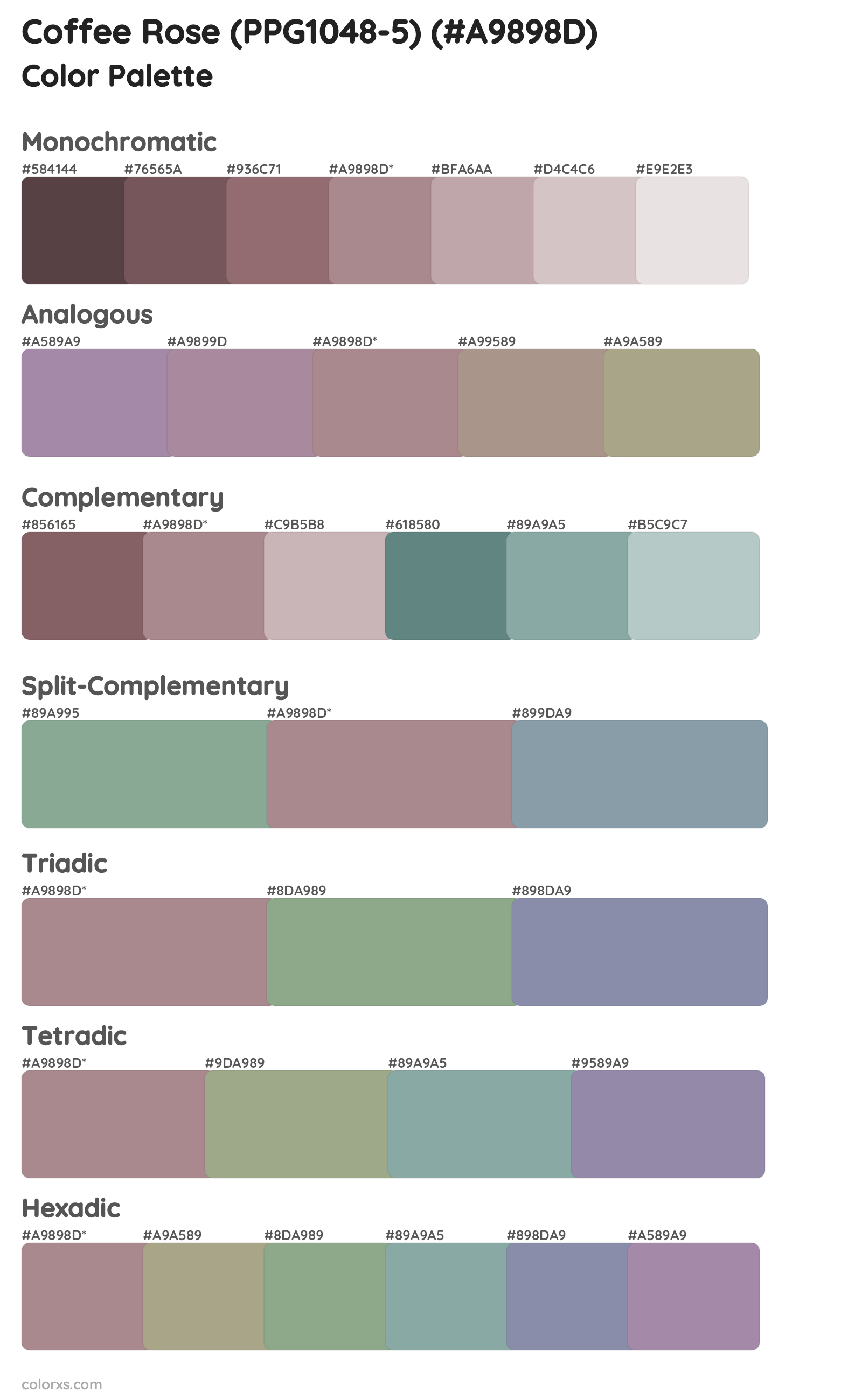 Coffee Rose (PPG1048-5) Color Scheme Palettes