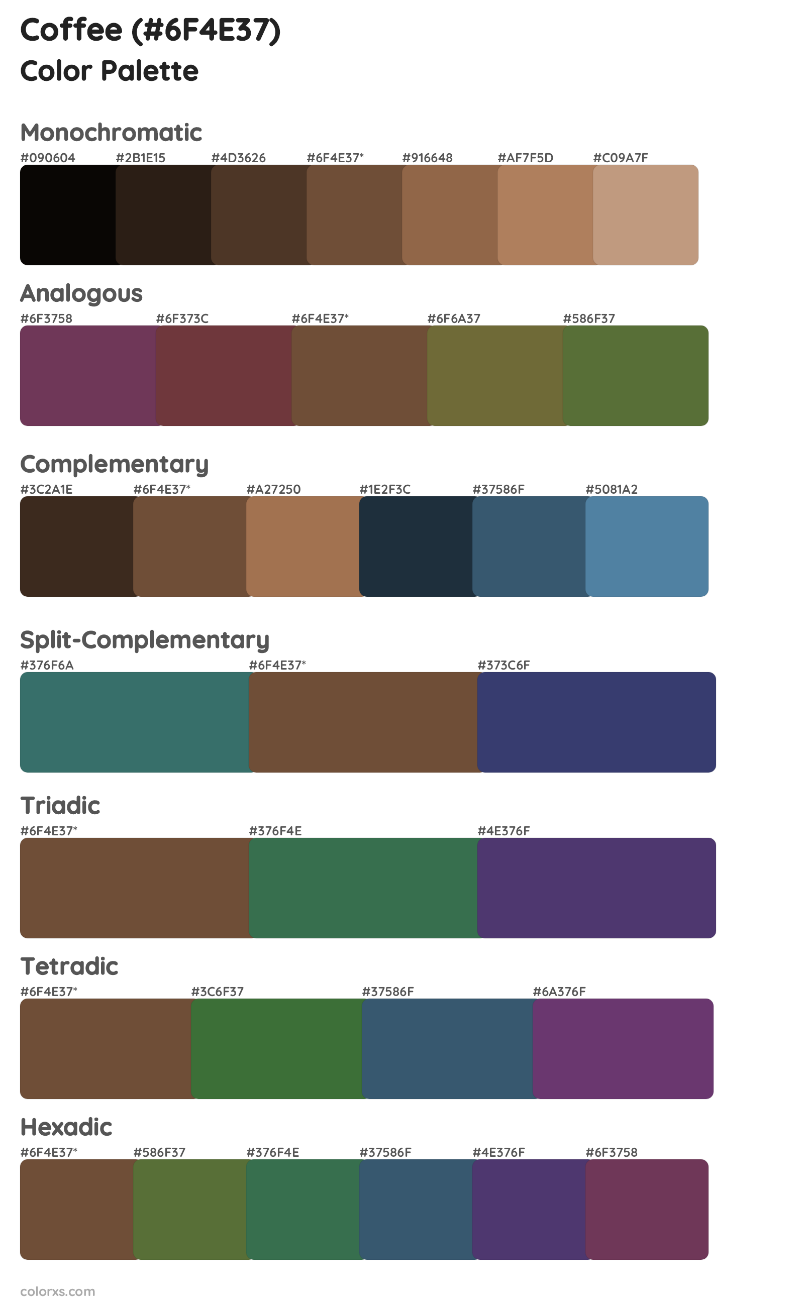 Coffee Color Scheme Palettes