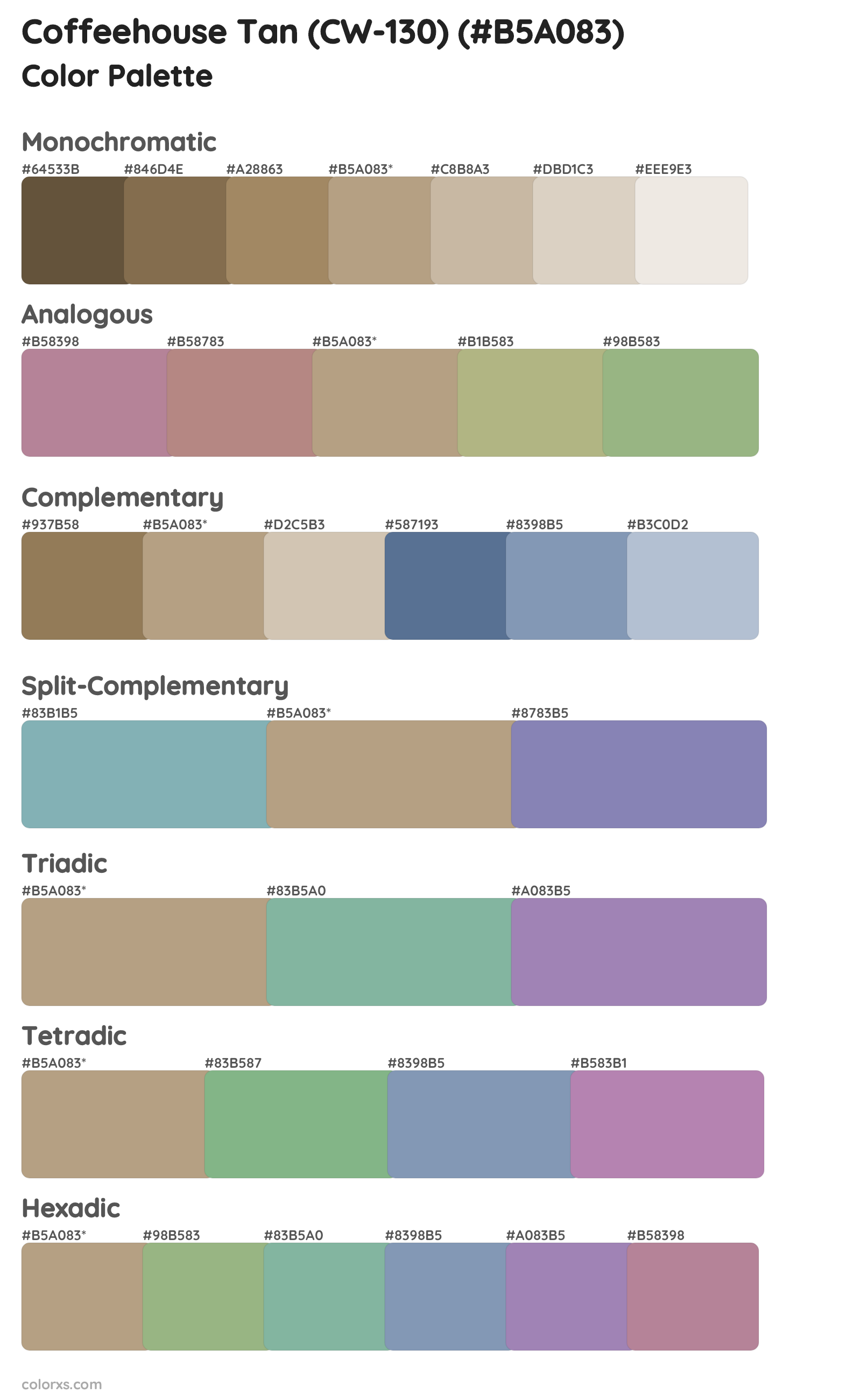 Coffeehouse Tan (CW-130) Color Scheme Palettes