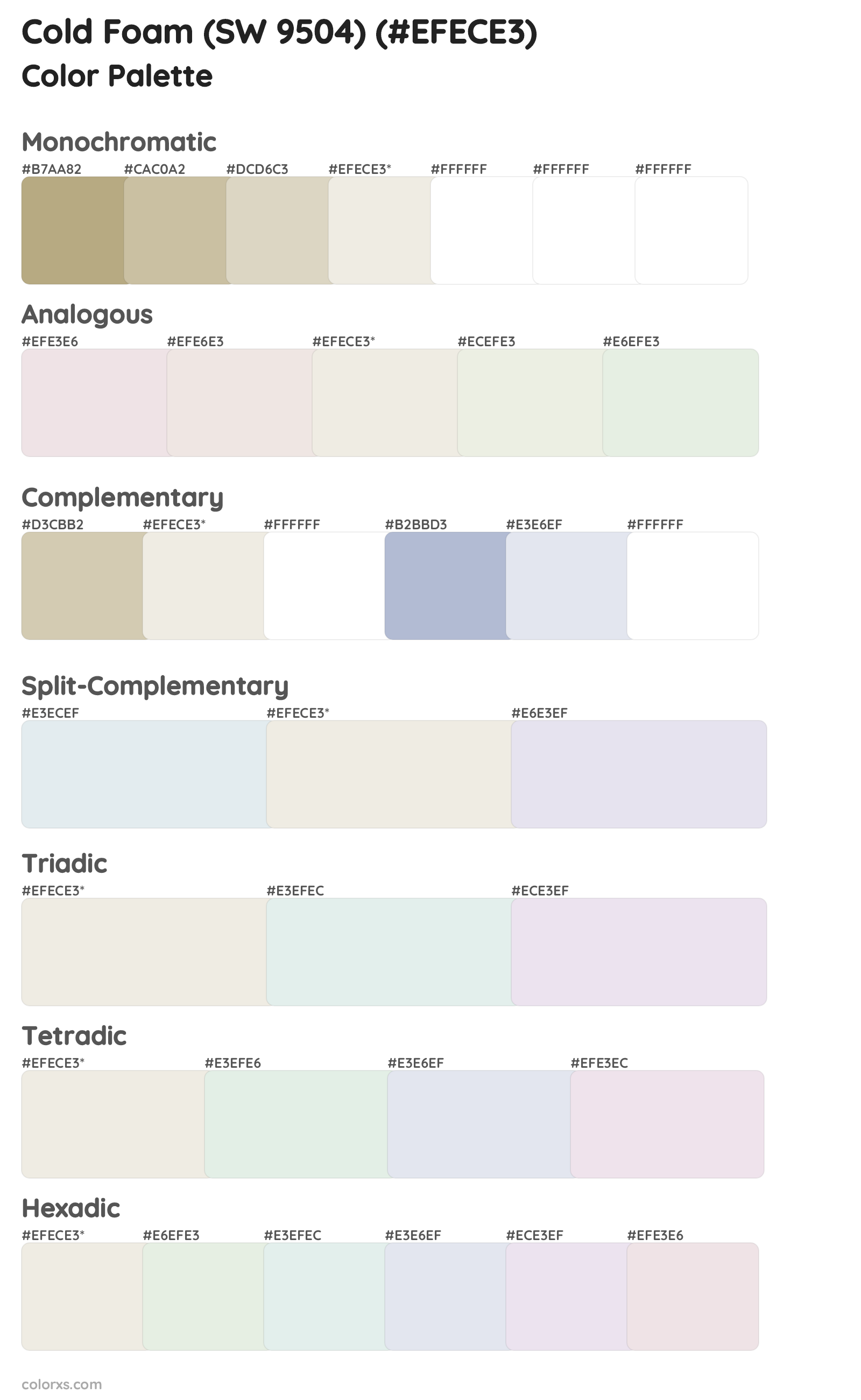 Cold Foam (SW 9504) Color Scheme Palettes