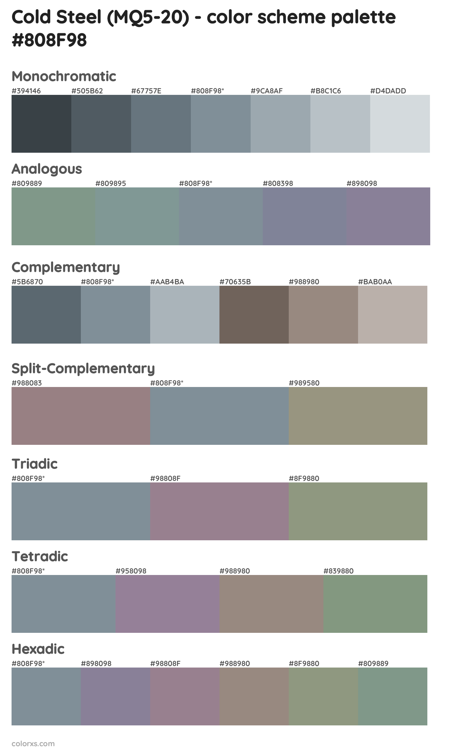 Cold Steel (MQ5-20) Color Scheme Palettes