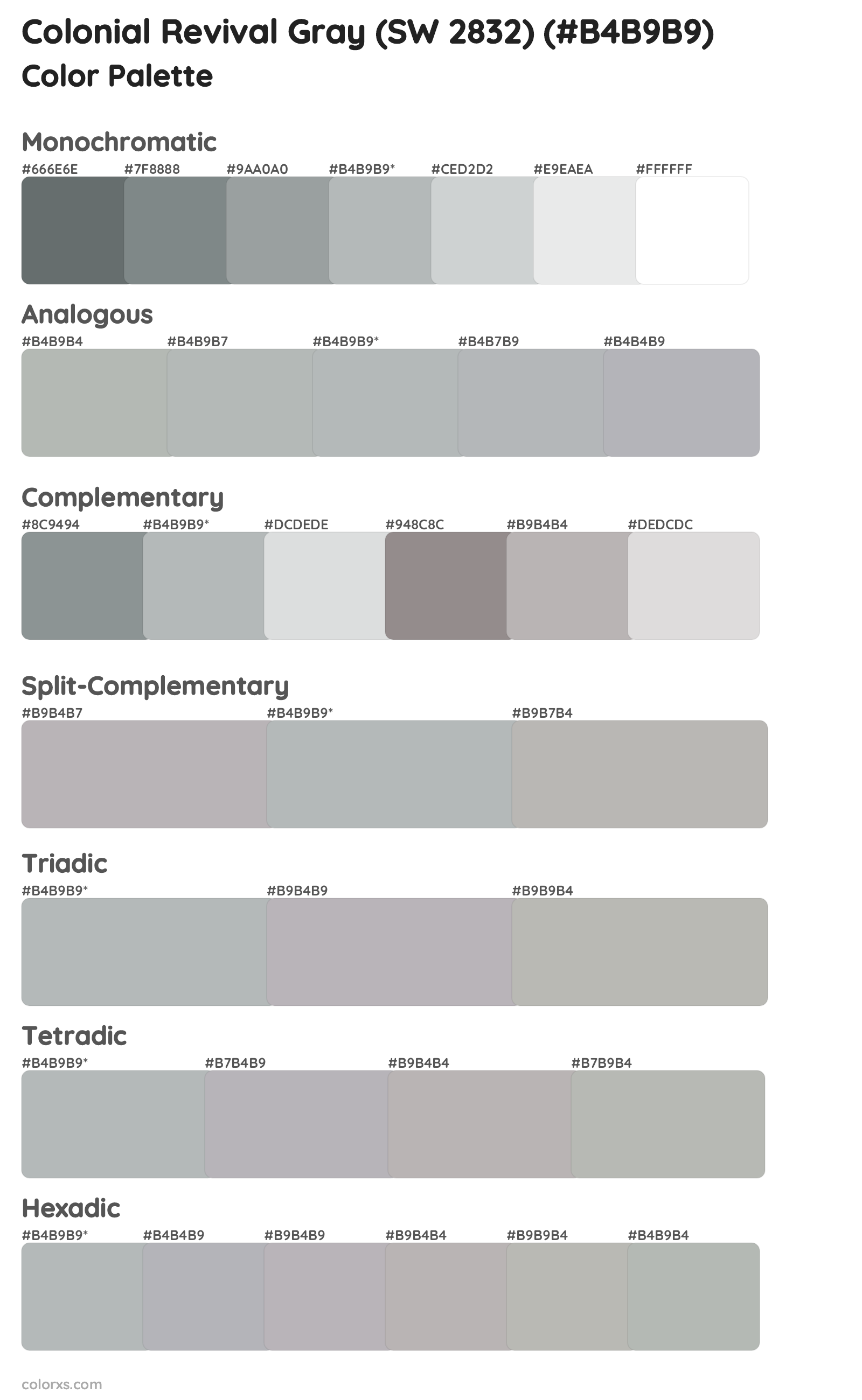 Colonial Revival Gray (SW 2832) Color Scheme Palettes