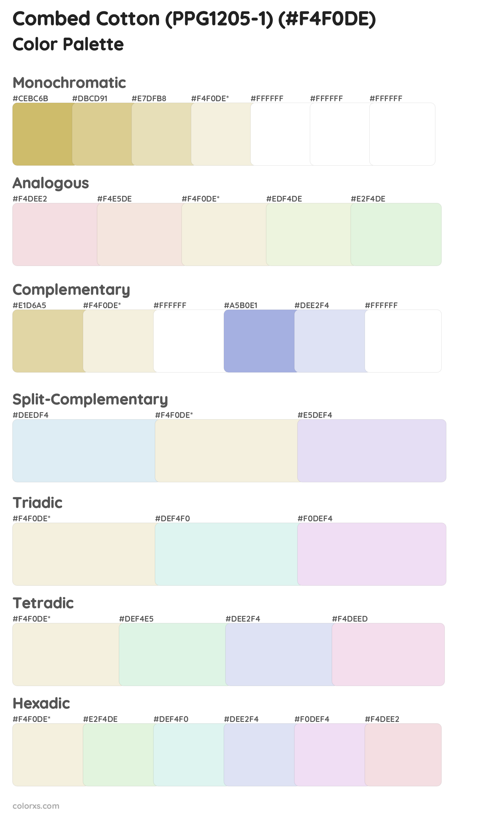 Combed Cotton (PPG1205-1) Color Scheme Palettes