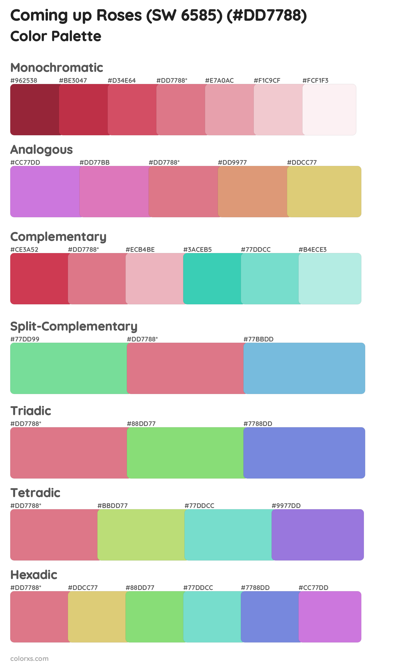 Coming up Roses (SW 6585) Color Scheme Palettes
