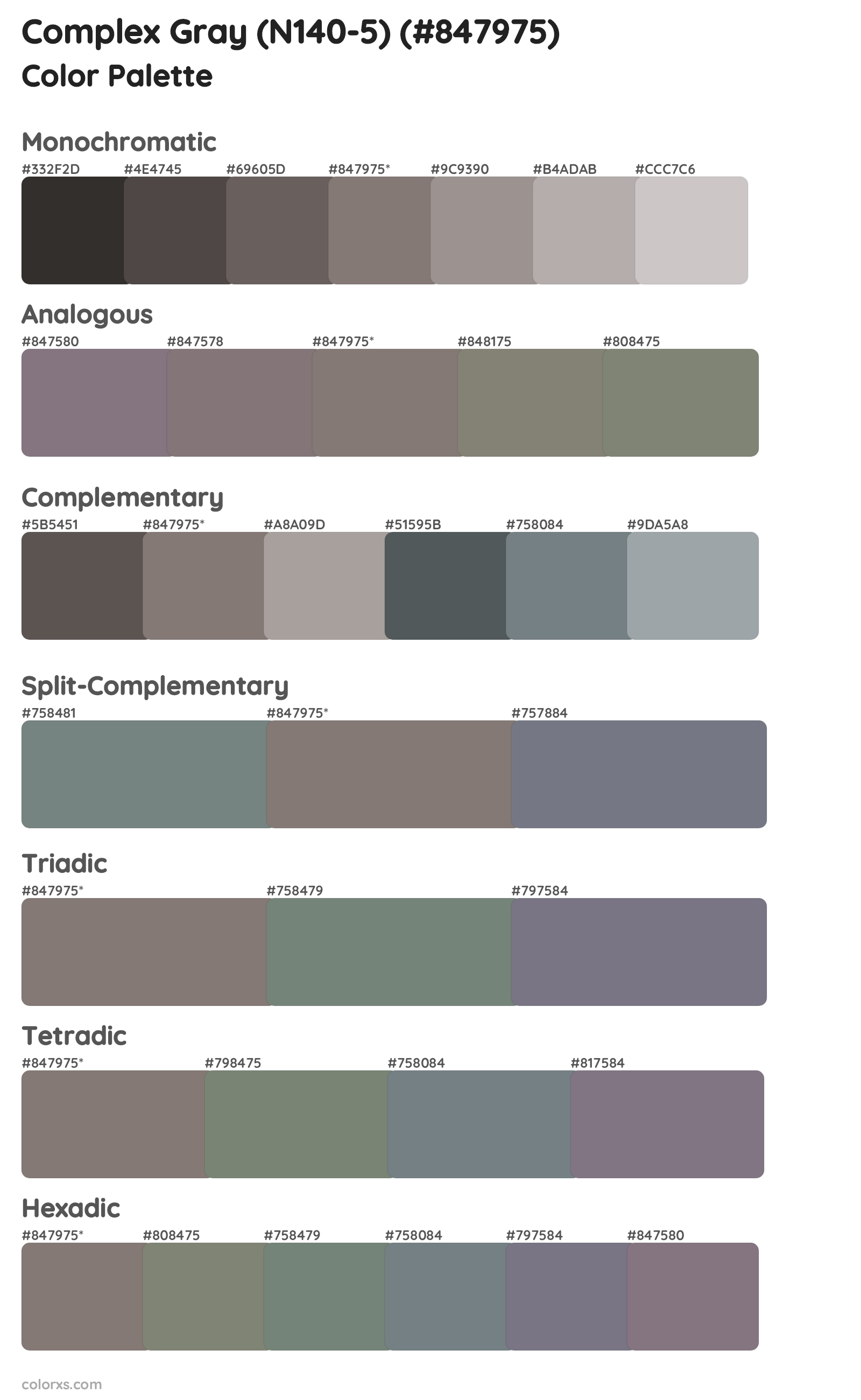 Complex Gray (N140-5) Color Scheme Palettes