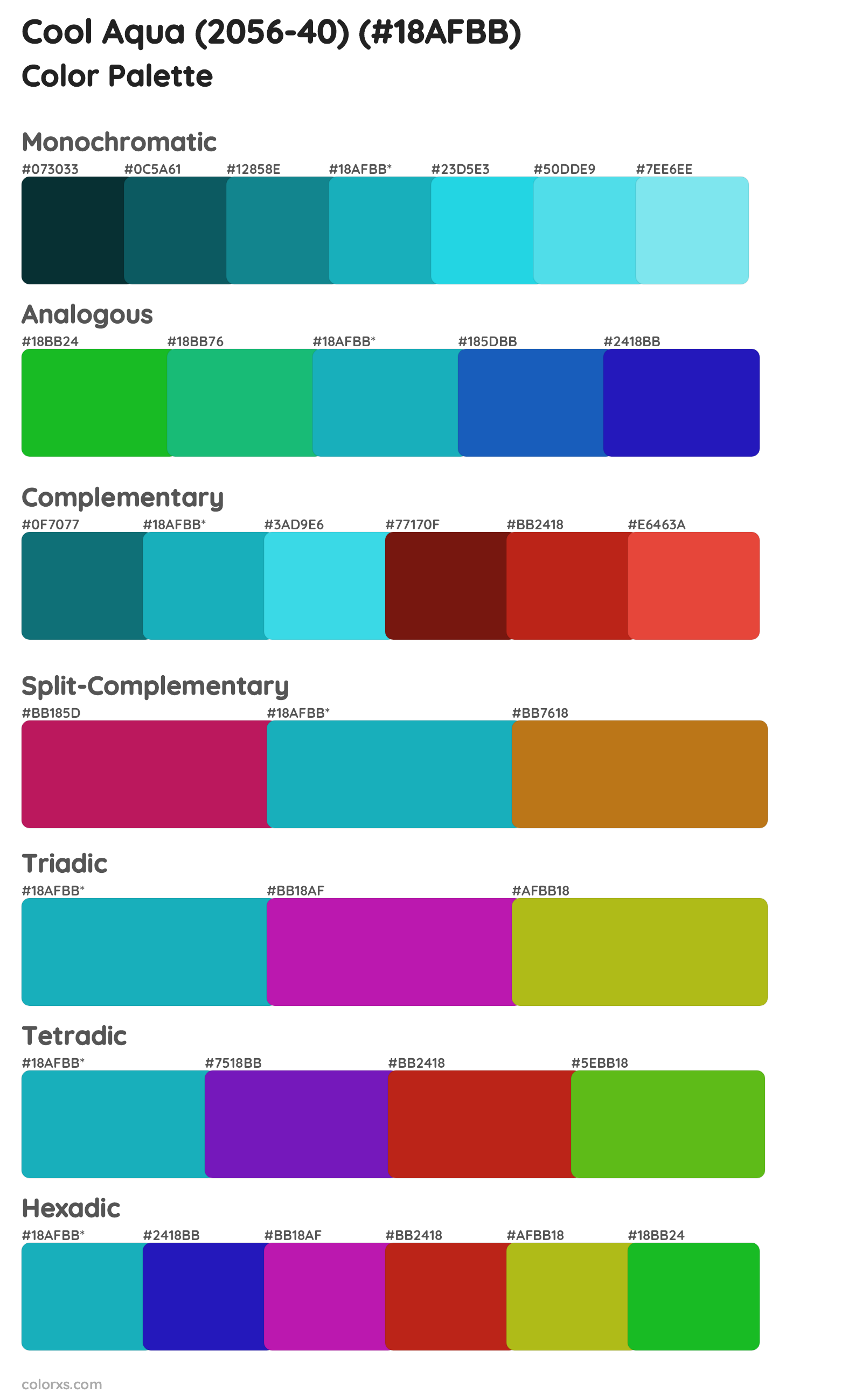 Cool Aqua (2056-40) Color Scheme Palettes