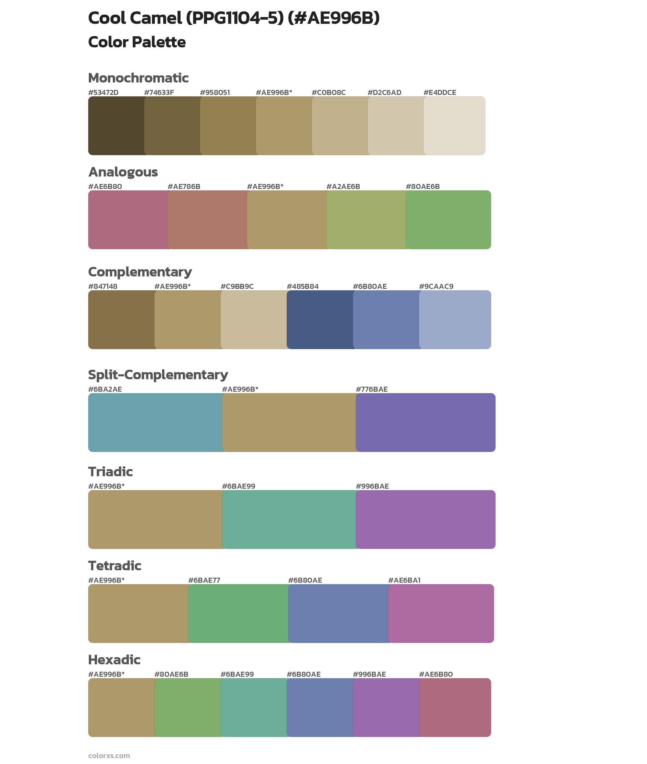 Cool Camel (PPG1104-5) Color Scheme Palettes