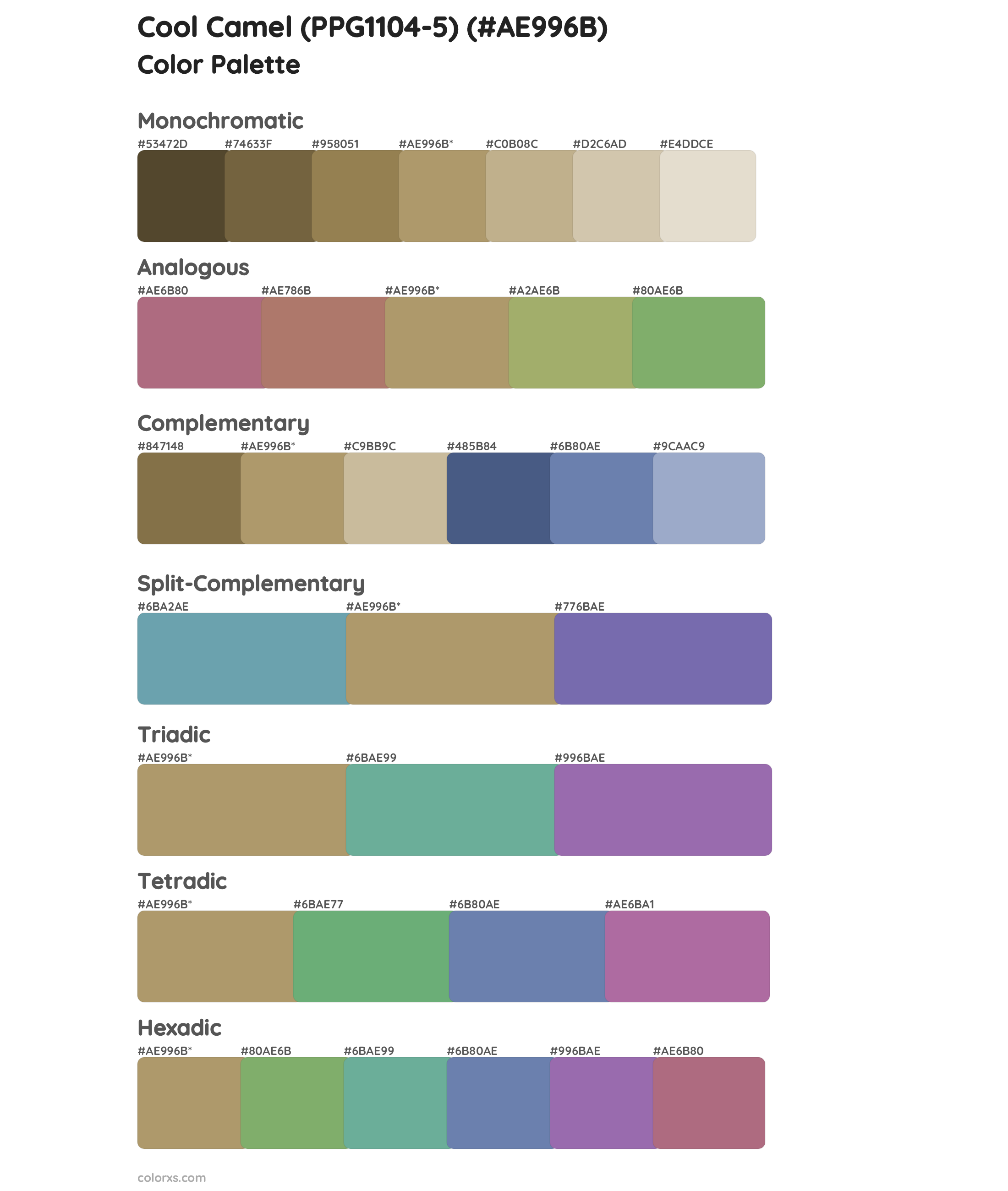 Cool Camel (PPG1104-5) Color Scheme Palettes