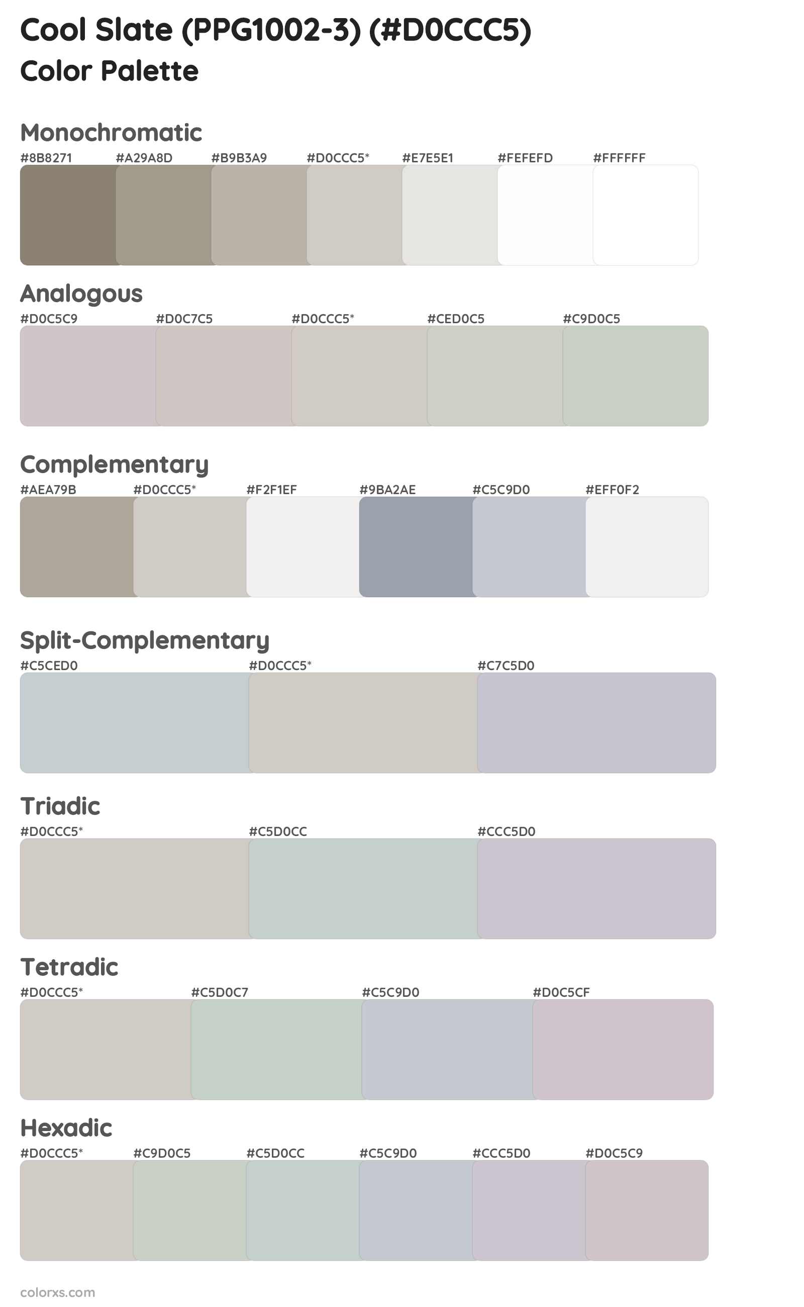 Cool Slate (PPG1002-3) Color Scheme Palettes