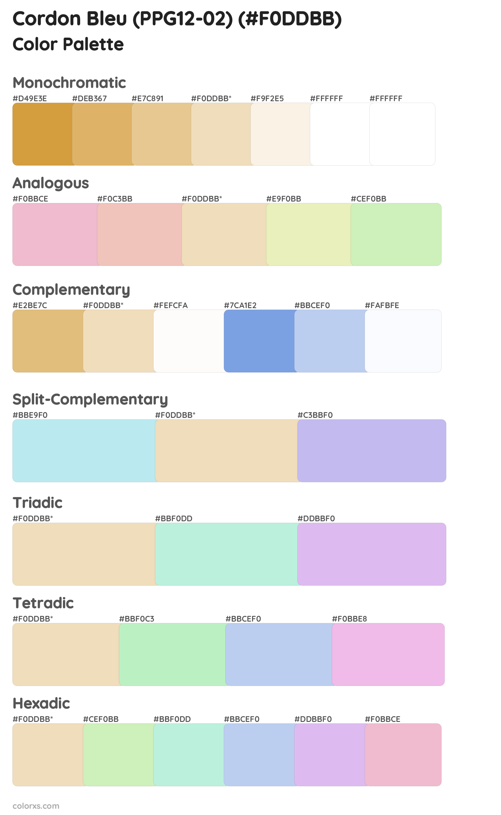 Cordon Bleu (PPG12-02) Color Scheme Palettes