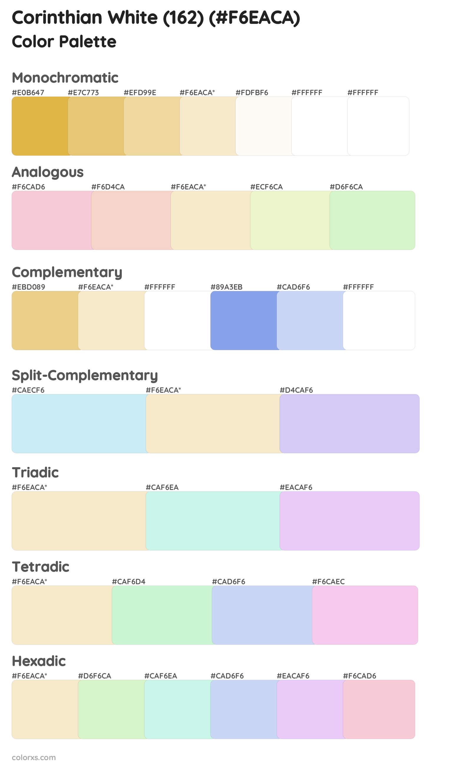 Corinthian White (162) Color Scheme Palettes
