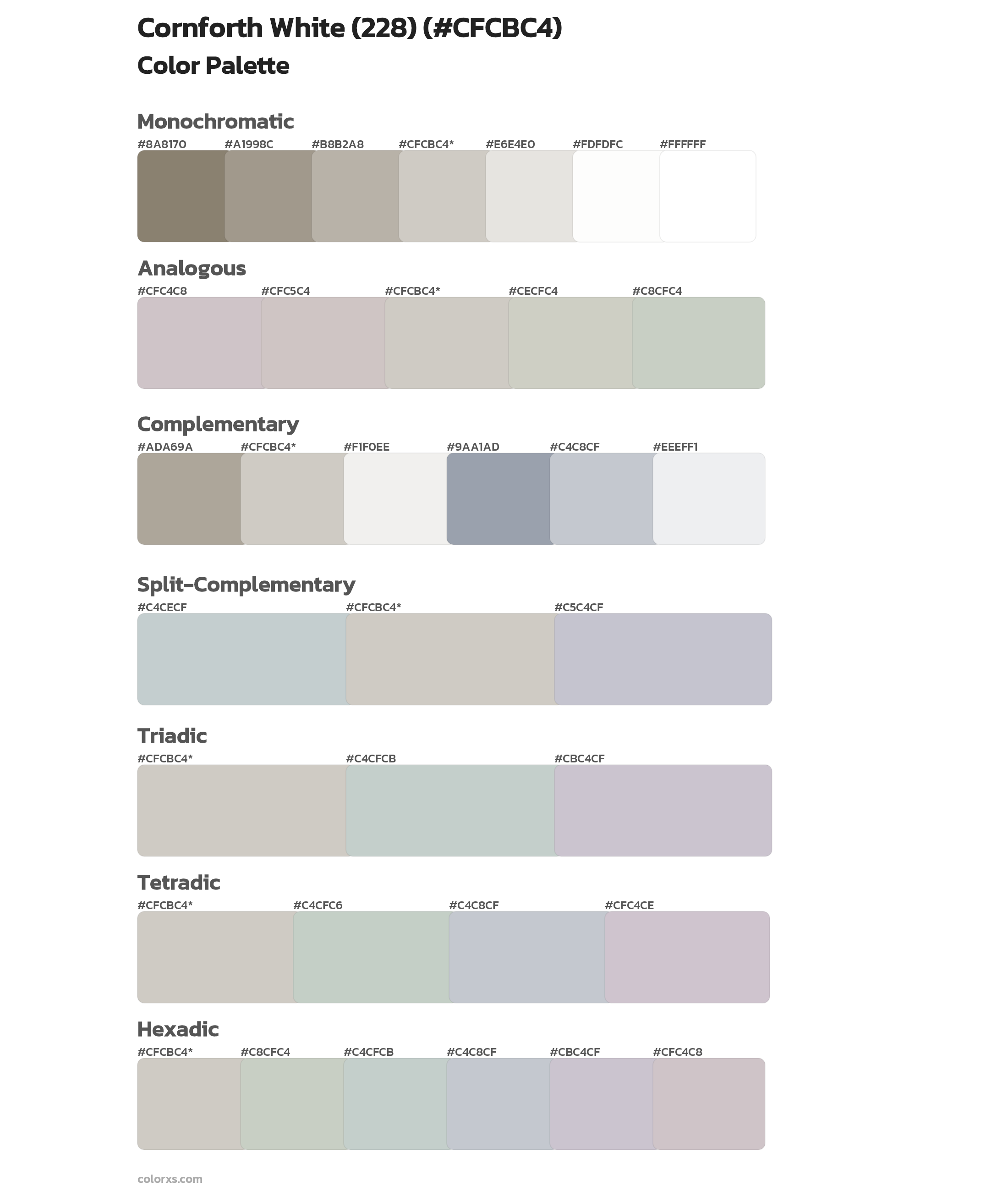 Cornforth White (228) Color Scheme Palettes