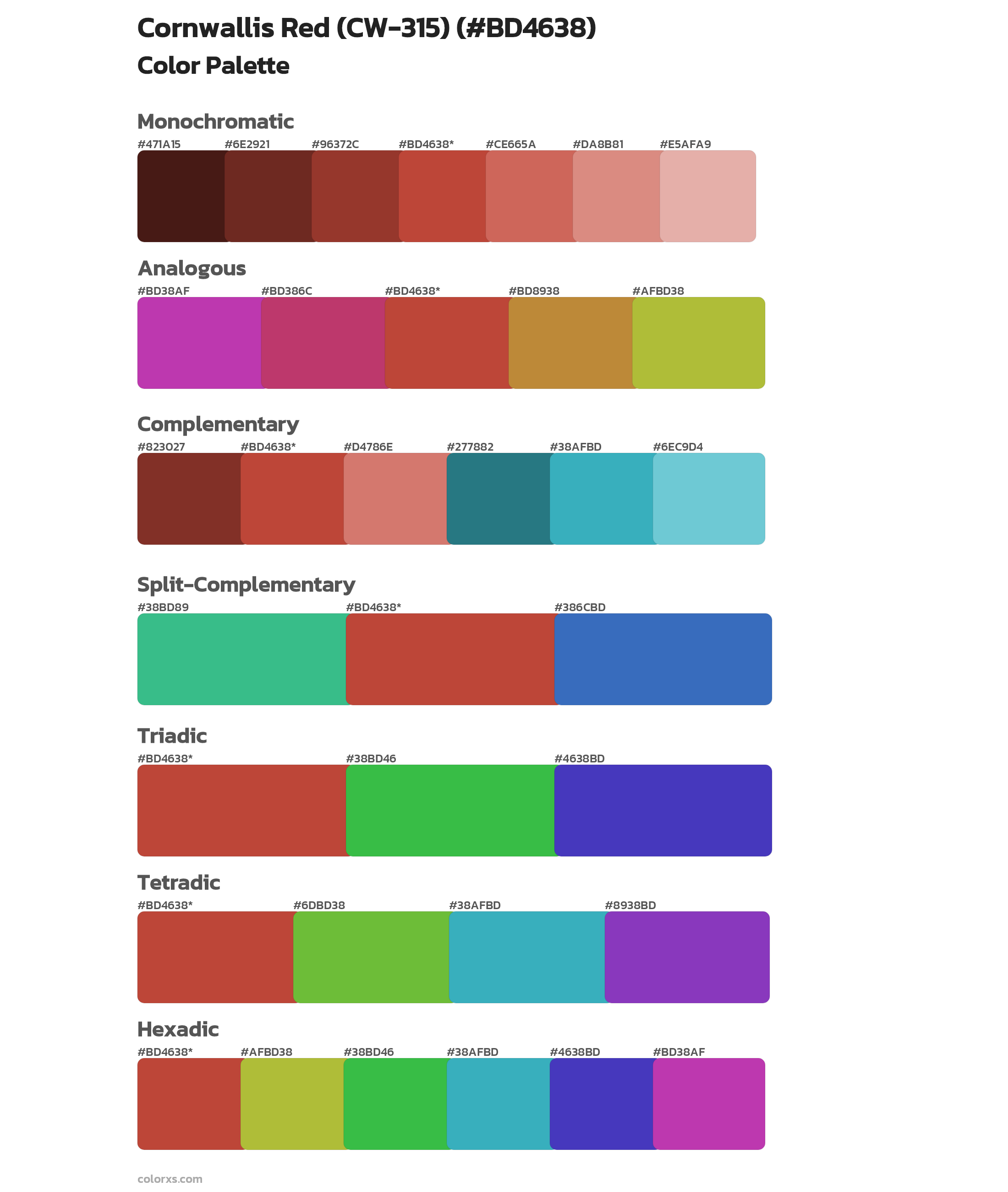 Cornwallis Red (CW-315) Color Scheme Palettes