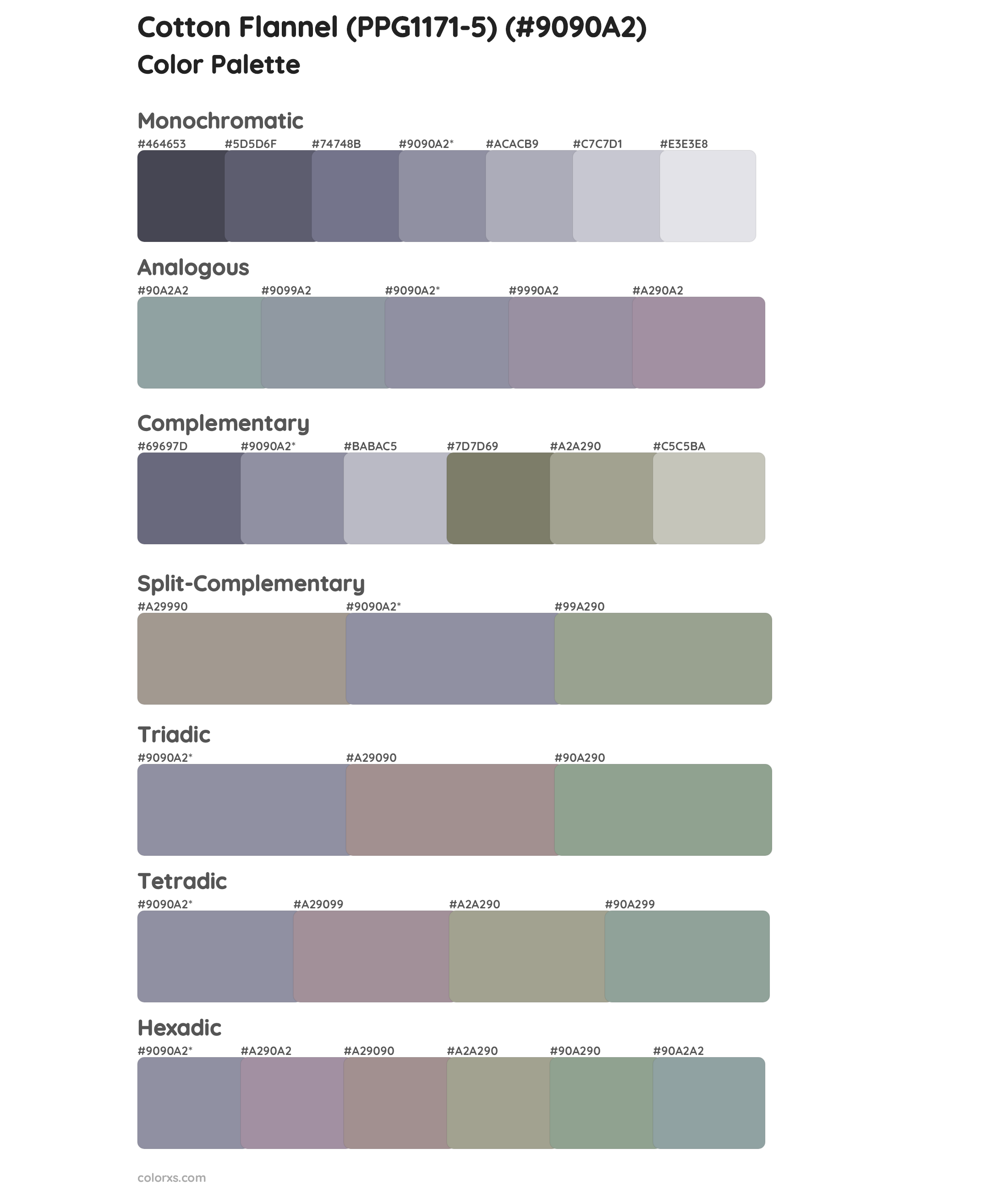Cotton Flannel (PPG1171-5) Color Scheme Palettes