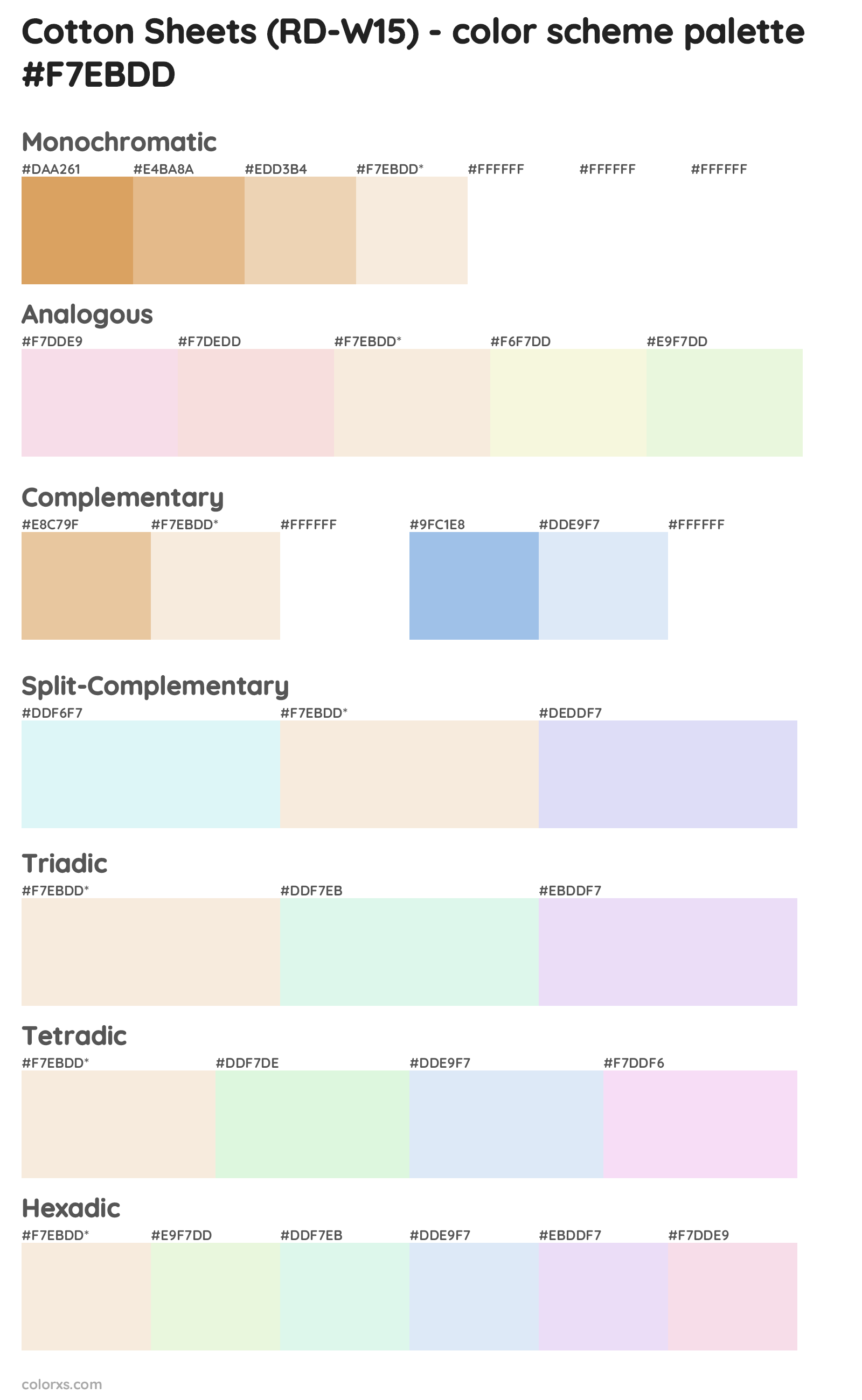 Cotton Sheets (RD-W15) Color Scheme Palettes