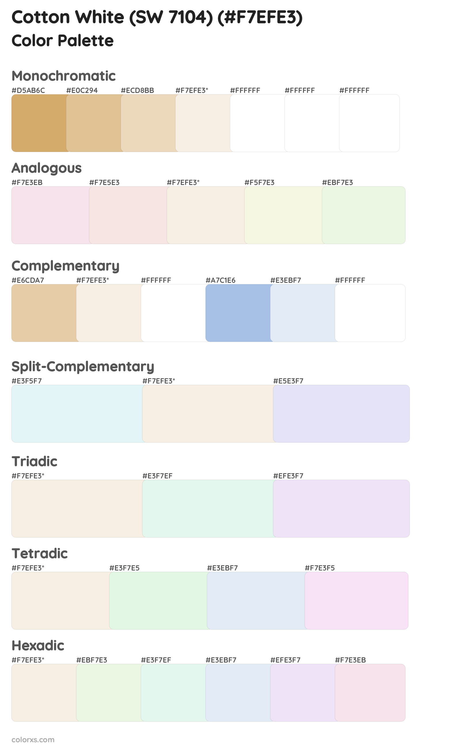 Cotton White (SW 7104) Color Scheme Palettes