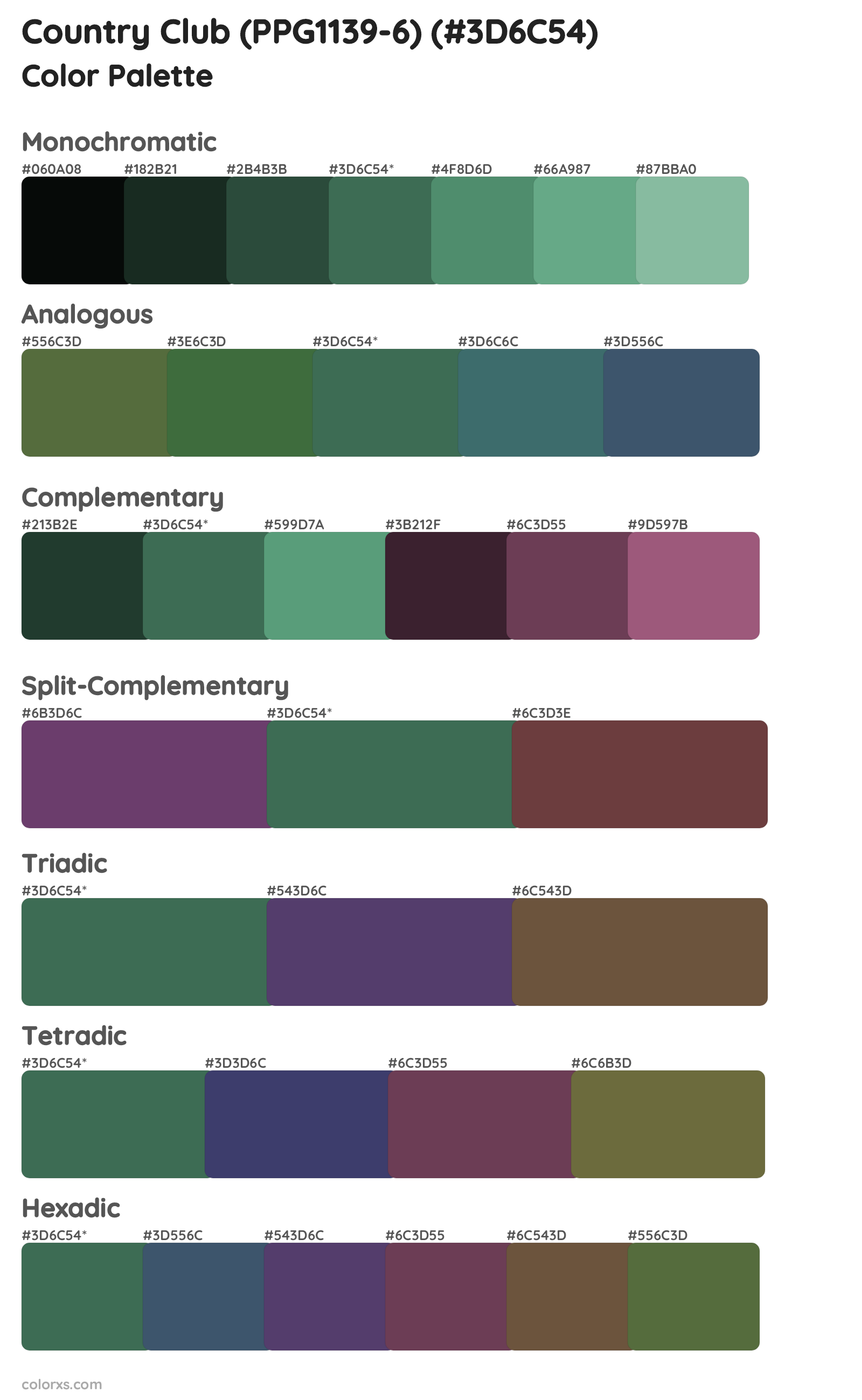 Country Club (PPG1139-6) Color Scheme Palettes