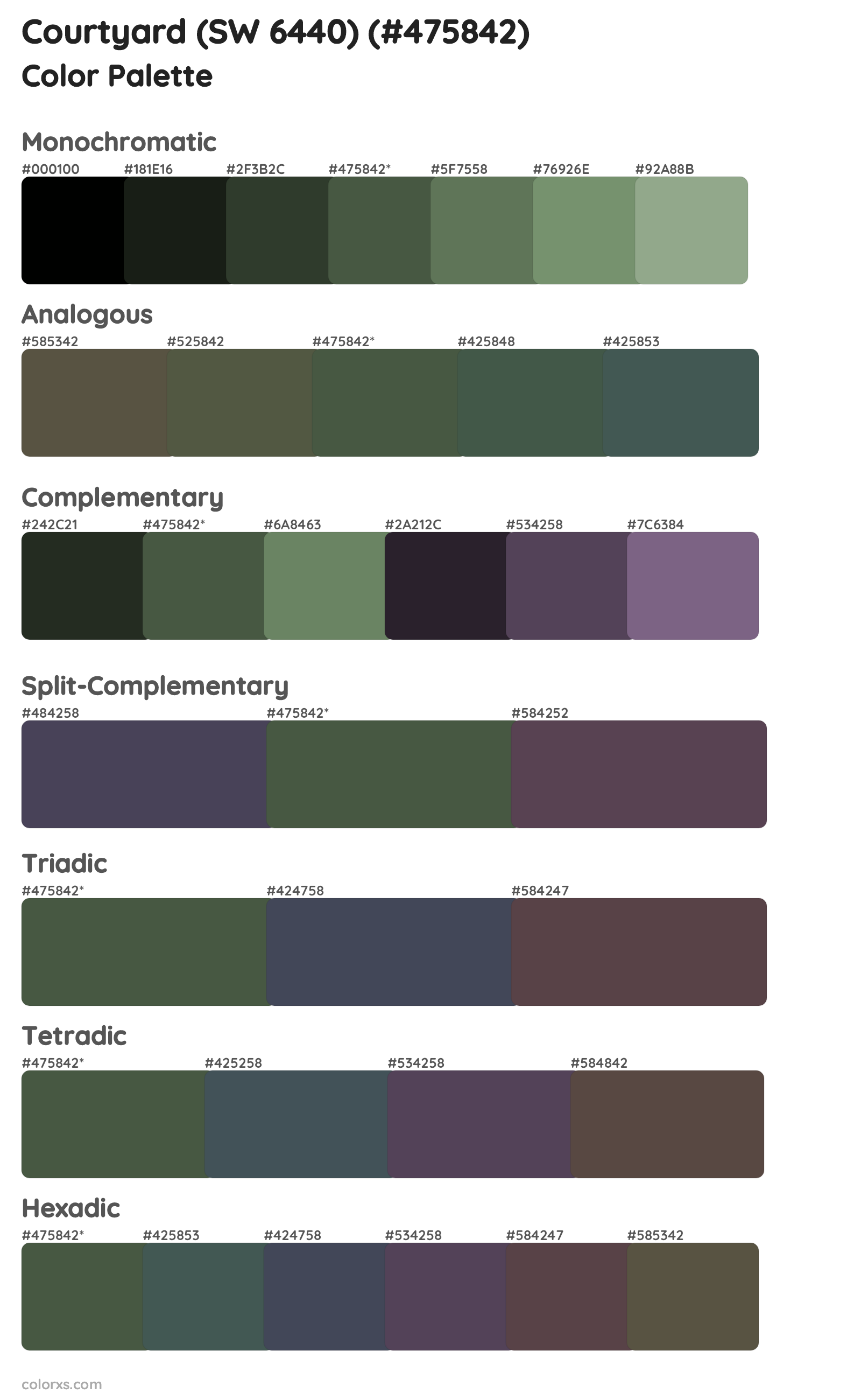 Courtyard (SW 6440) Color Scheme Palettes