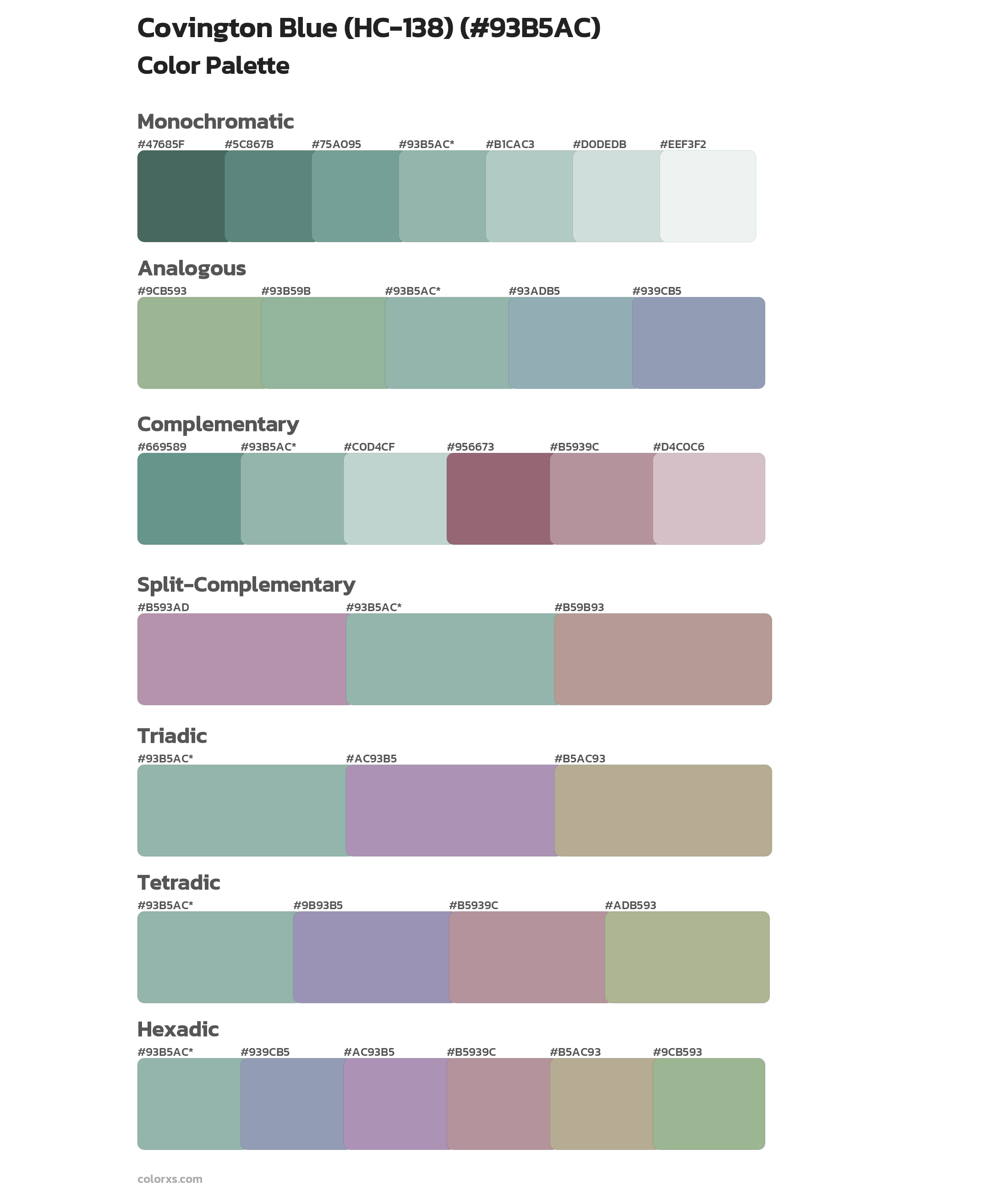 Covington Blue (HC-138) Color Scheme Palettes