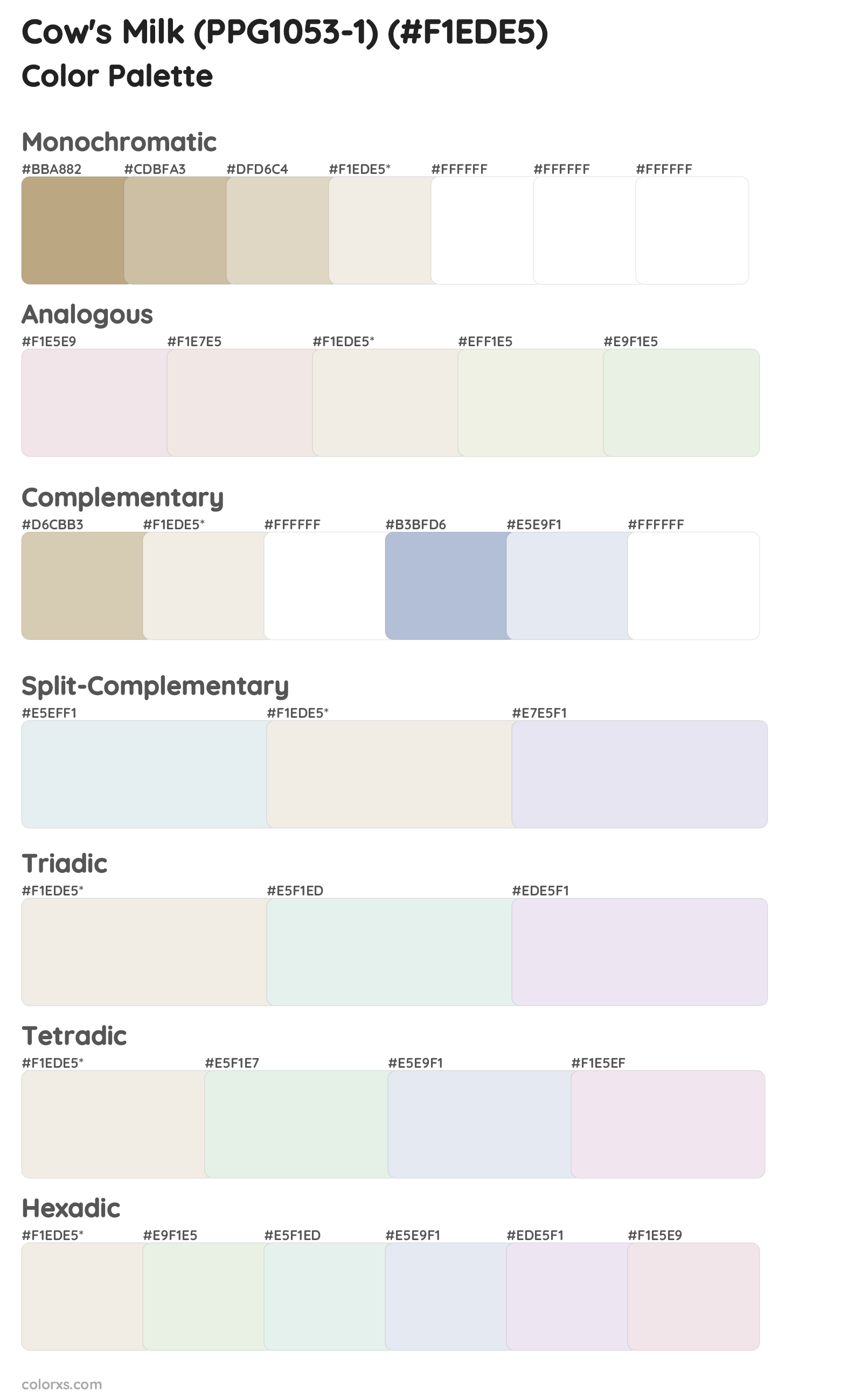 Cow's Milk (PPG1053-1) Color Scheme Palettes