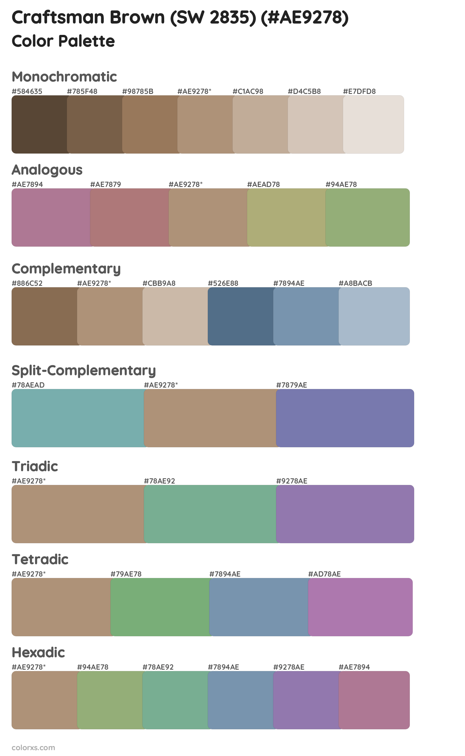 Craftsman Brown (SW 2835) Color Scheme Palettes