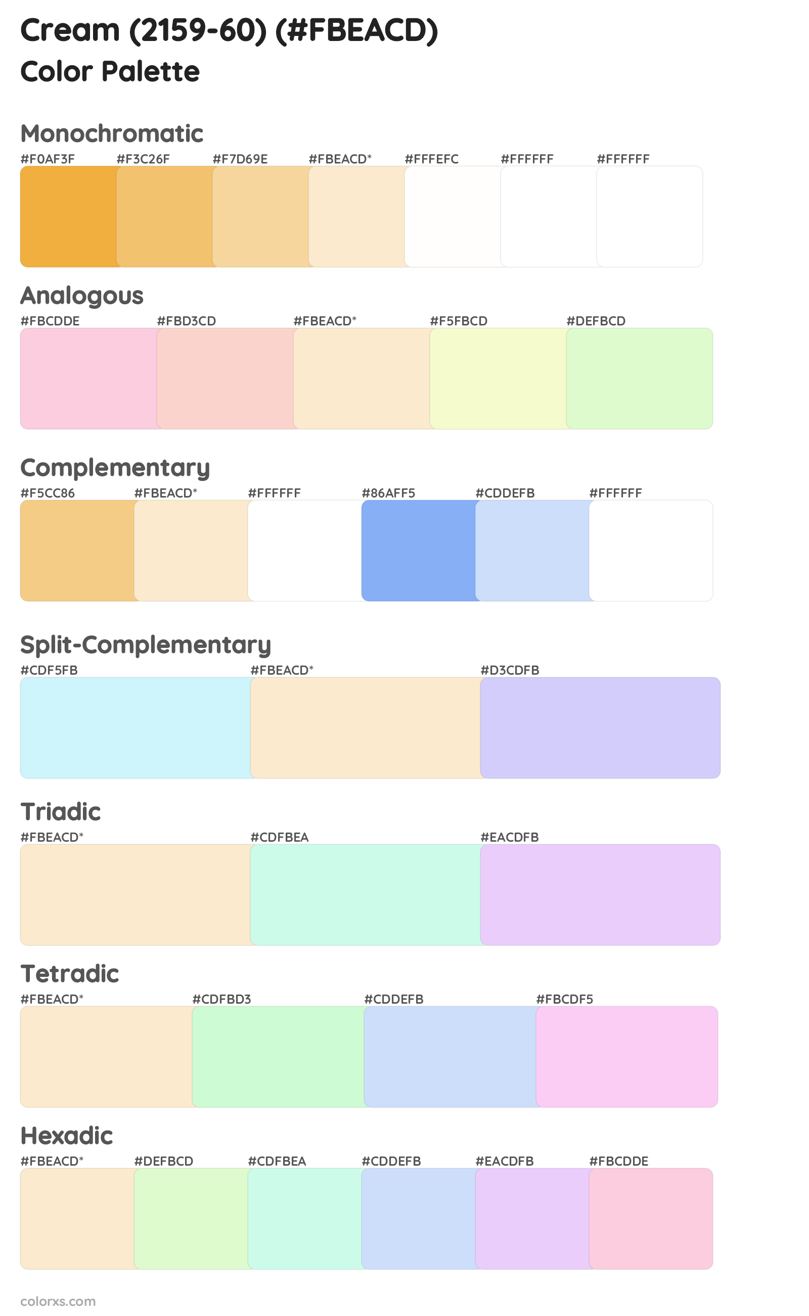 Cream (2159-60) Color Scheme Palettes