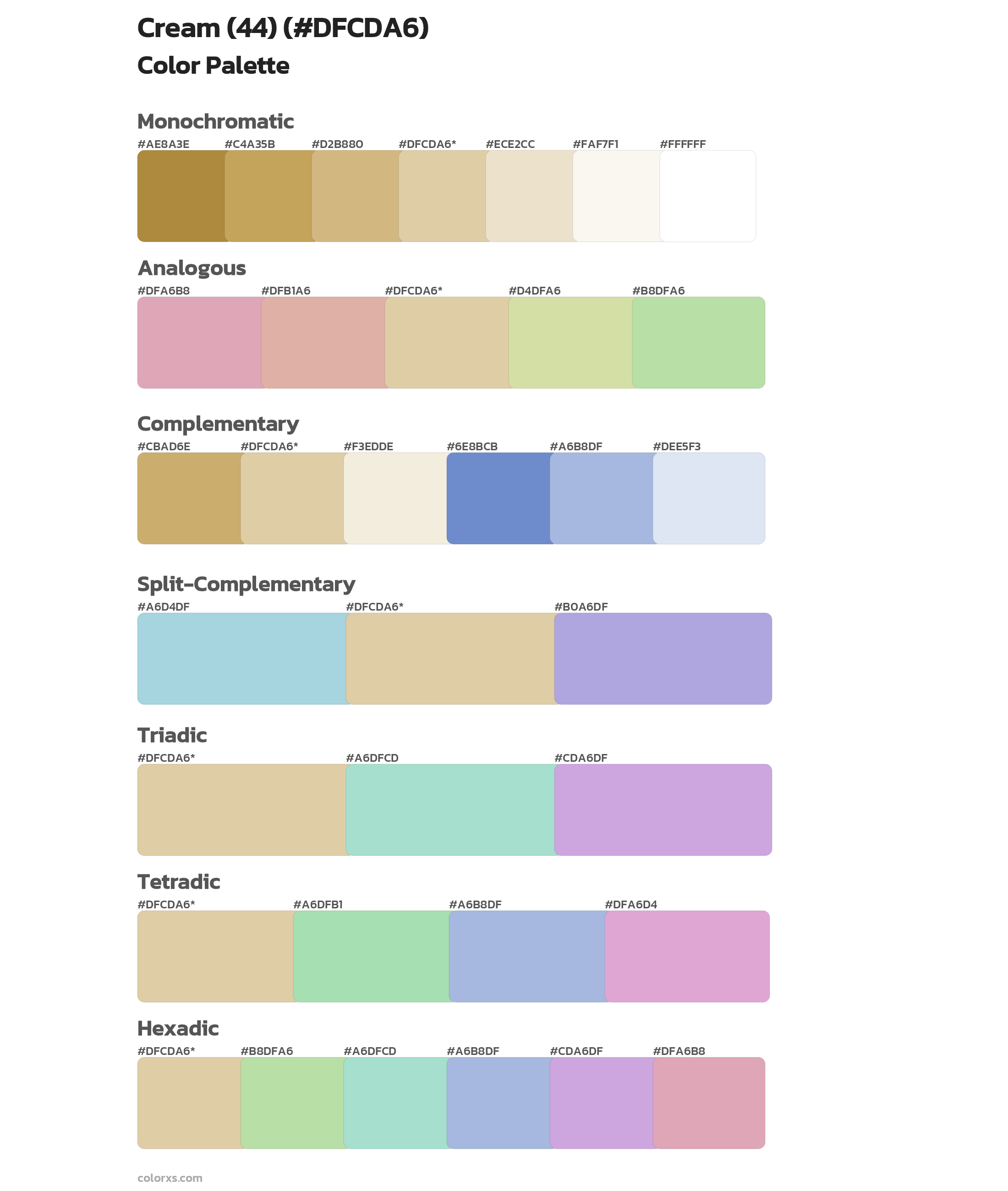 Cream (44) Color Scheme Palettes
