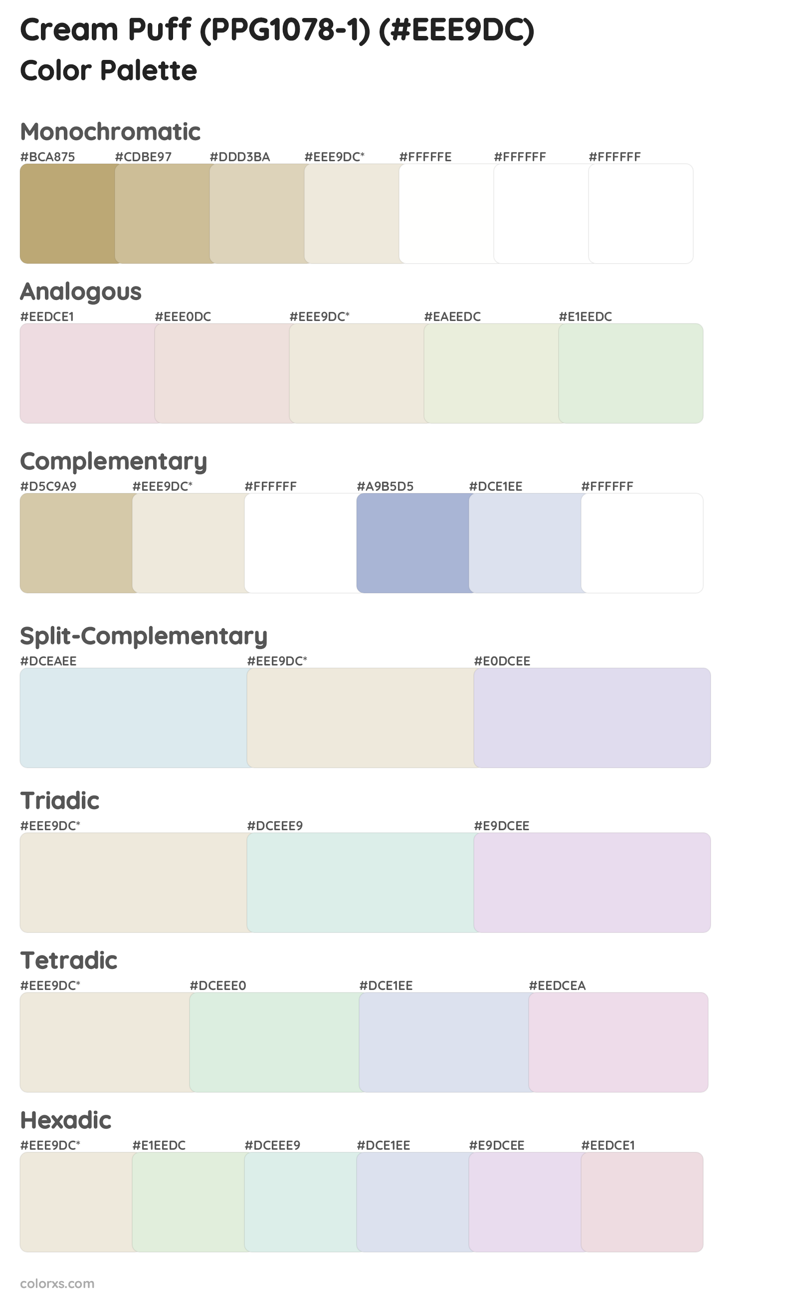 Cream Puff (PPG1078-1) Color Scheme Palettes