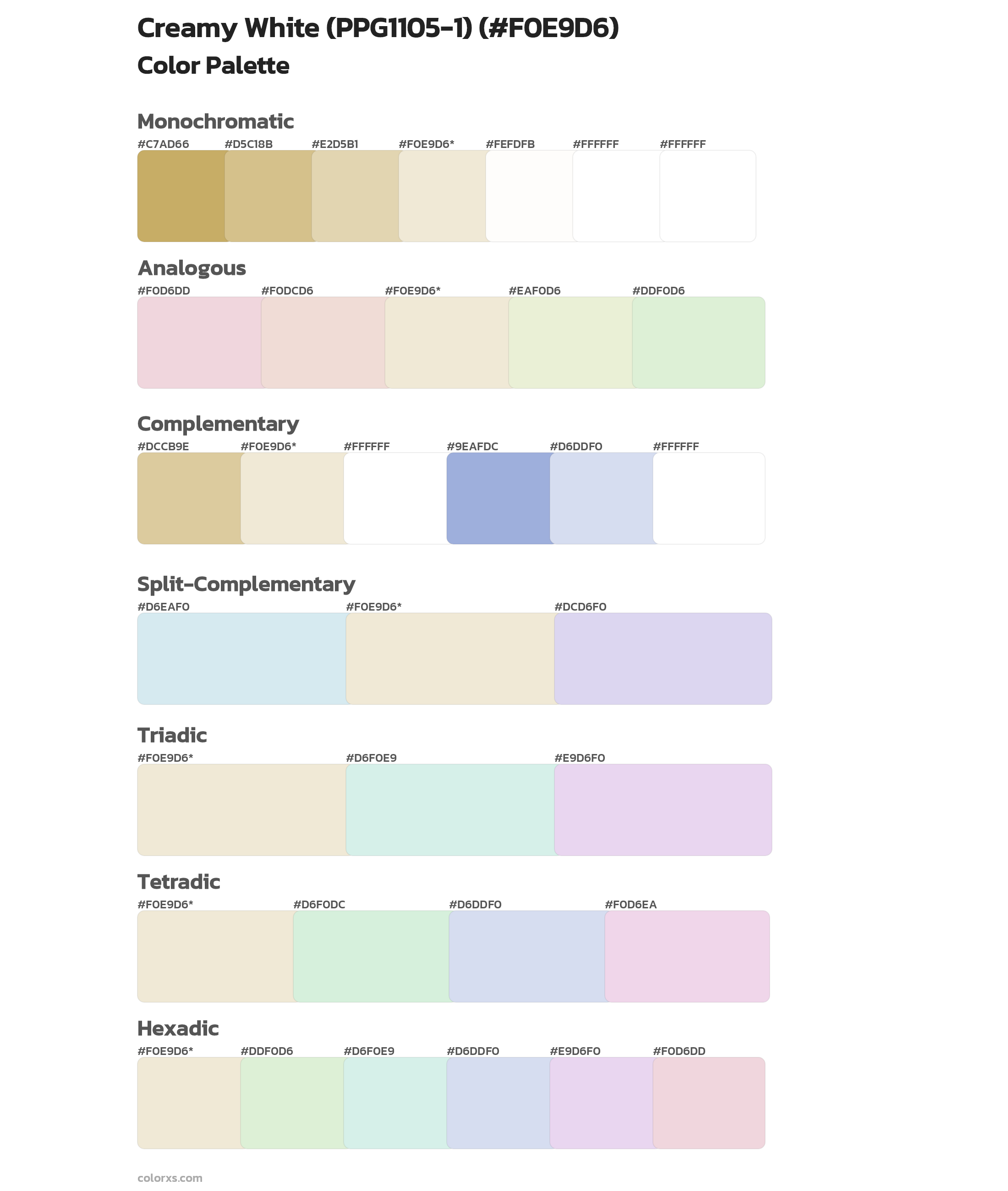 Creamy White (PPG1105-1) Color Scheme Palettes