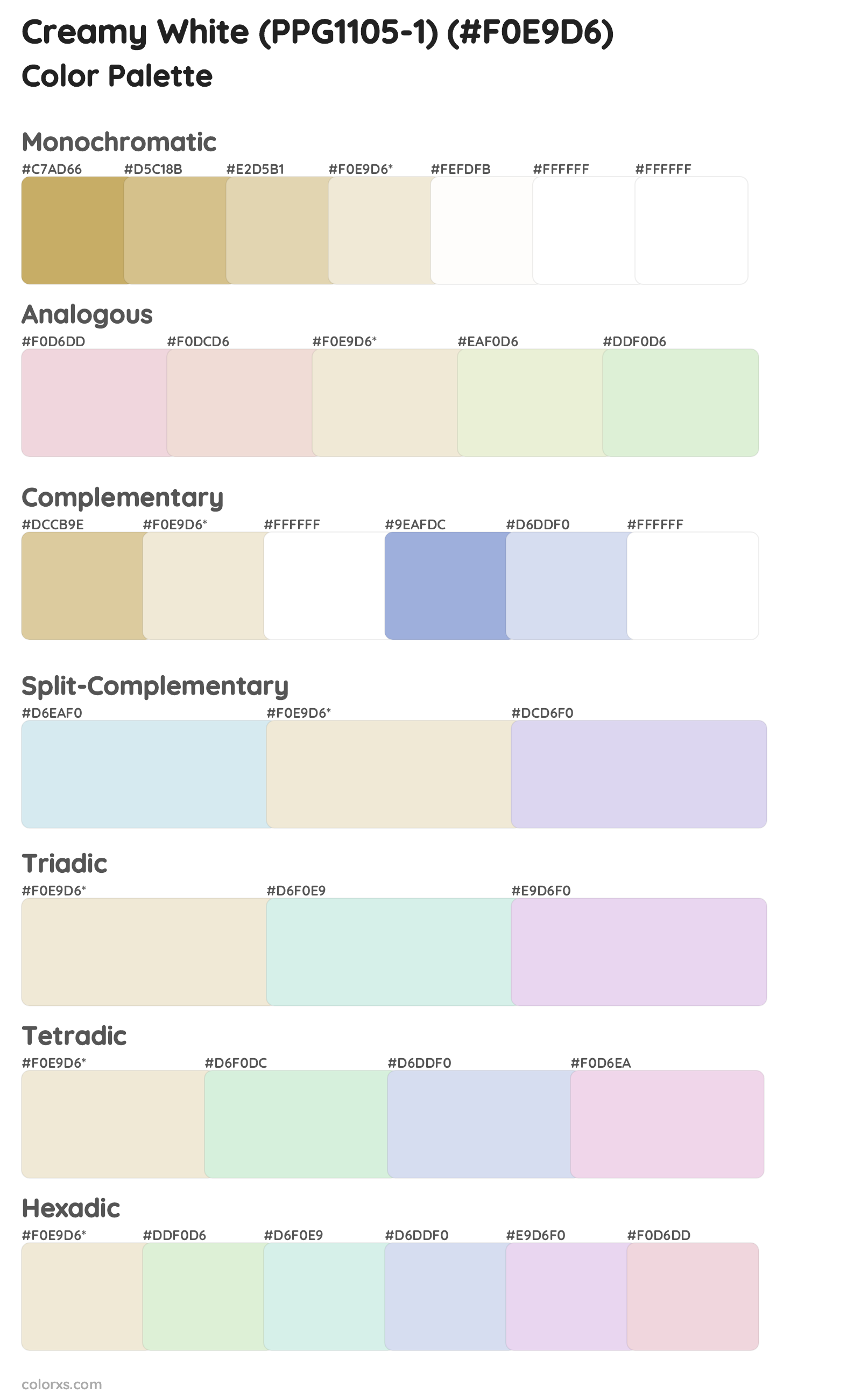 Creamy White (PPG1105-1) Color Scheme Palettes