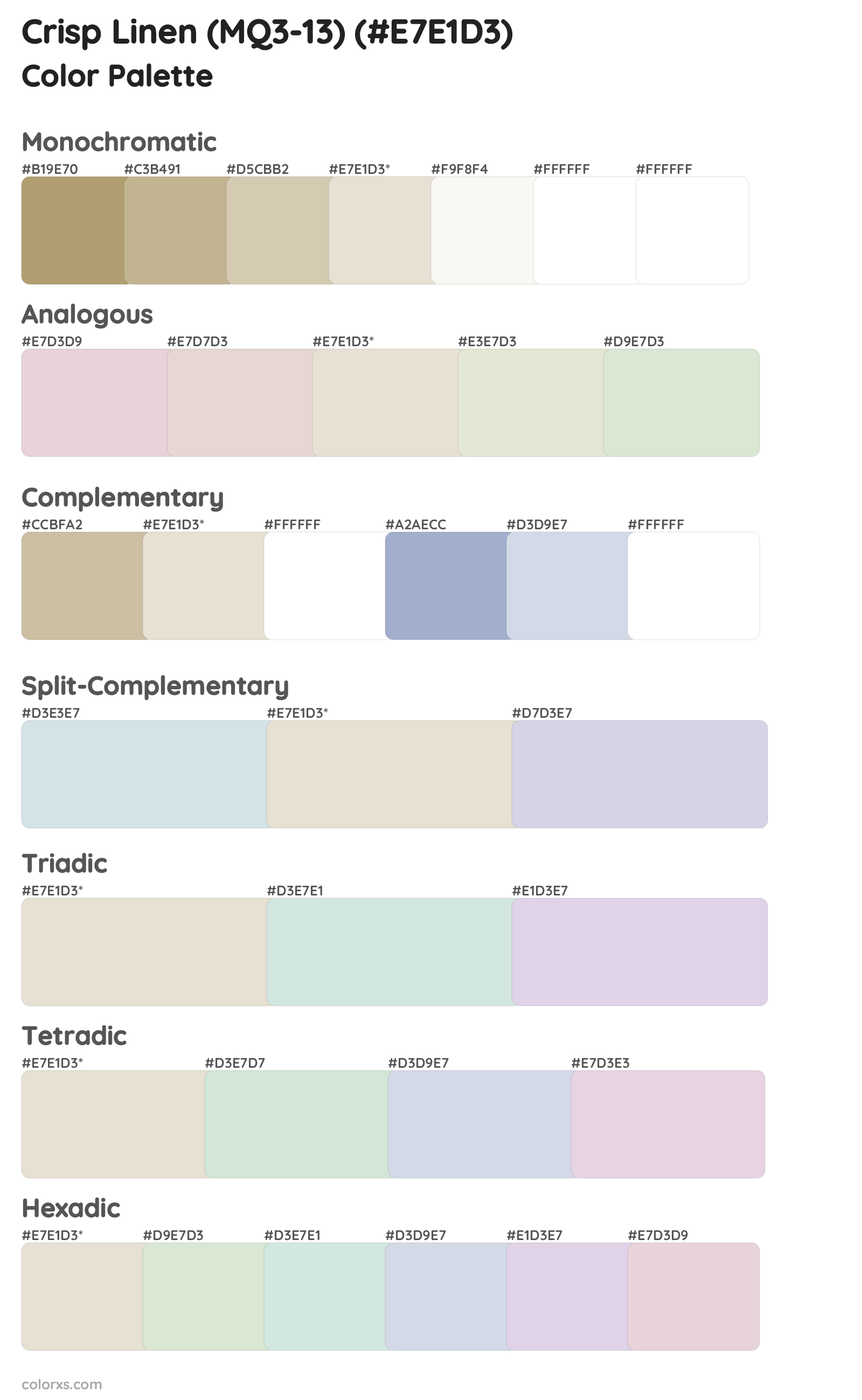 Crisp Linen (MQ3-13) Color Scheme Palettes