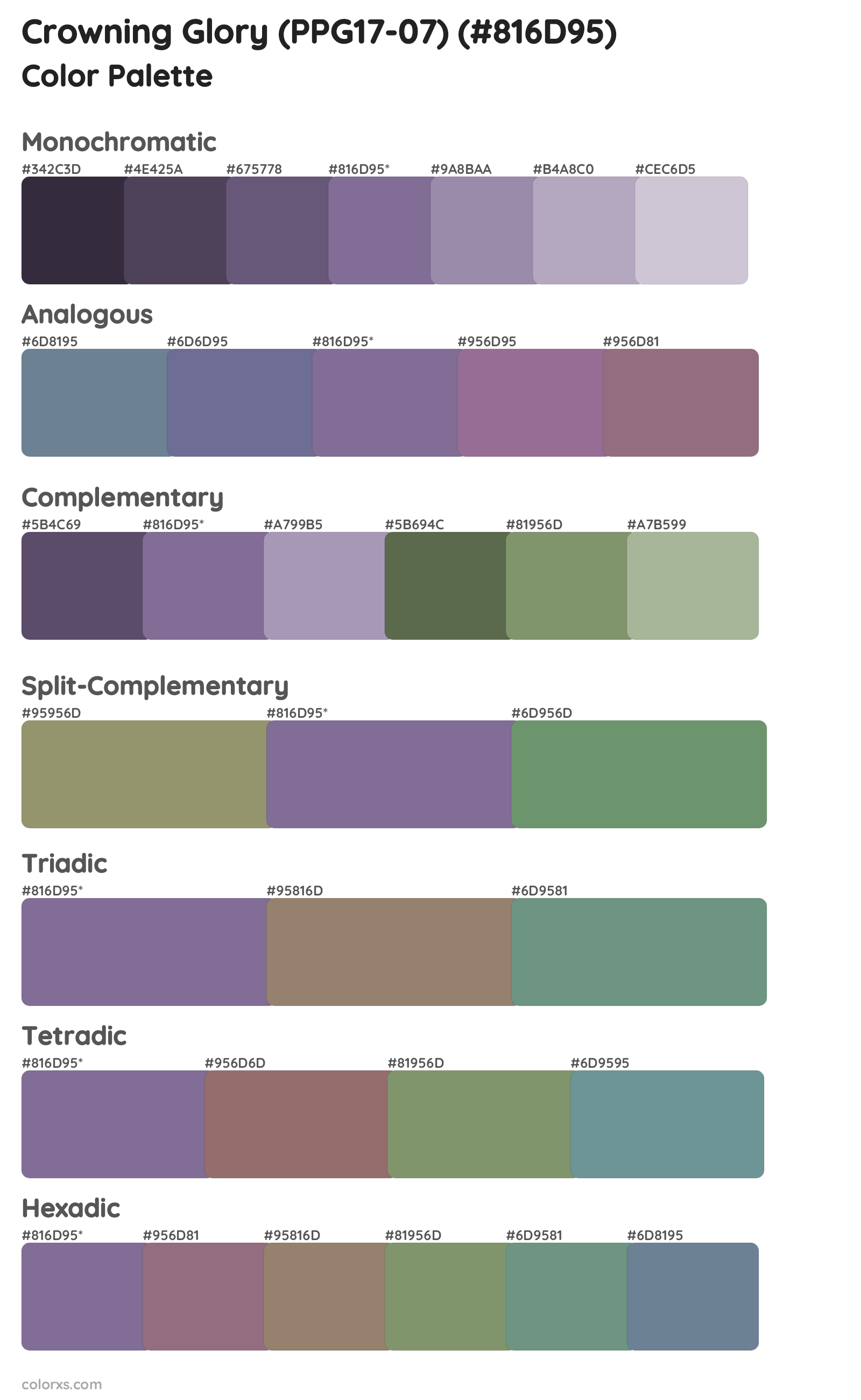 Crowning Glory (PPG17-07) Color Scheme Palettes