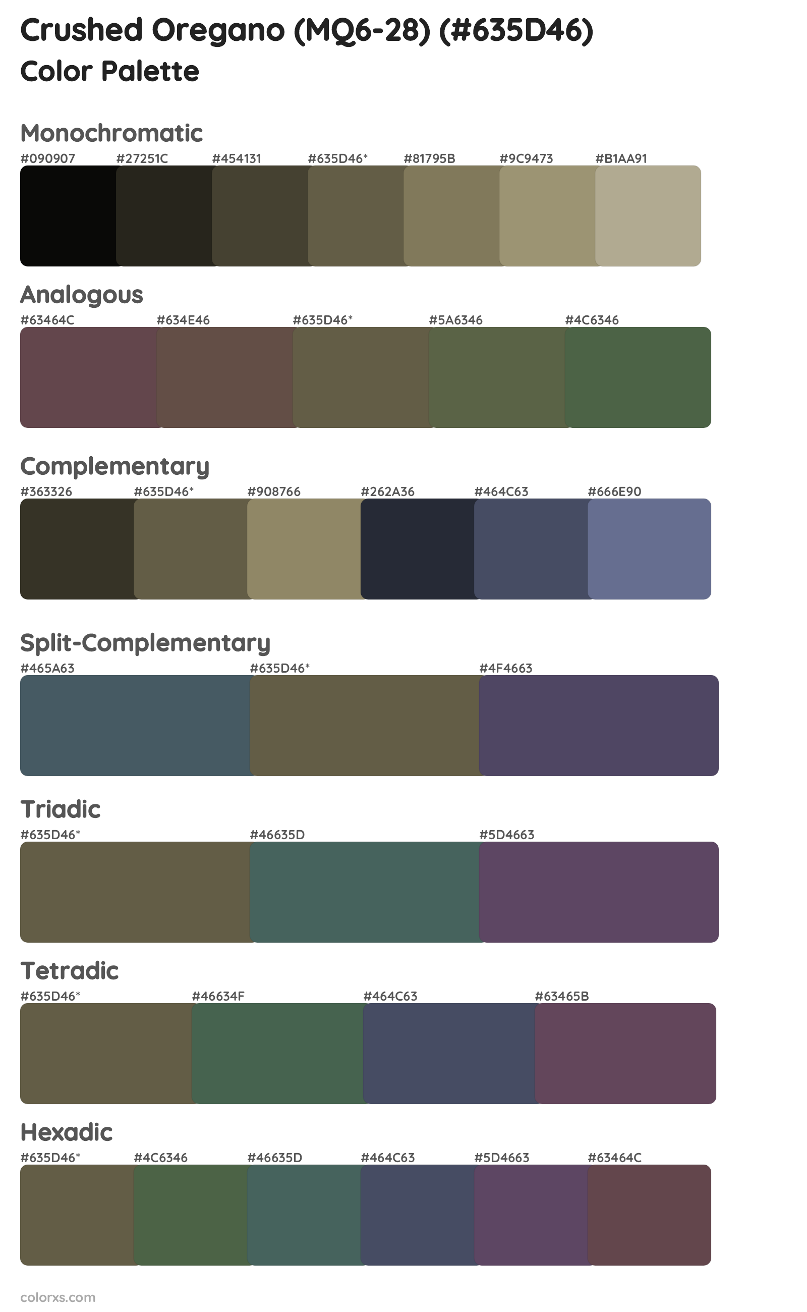 Crushed Oregano (MQ6-28) Color Scheme Palettes
