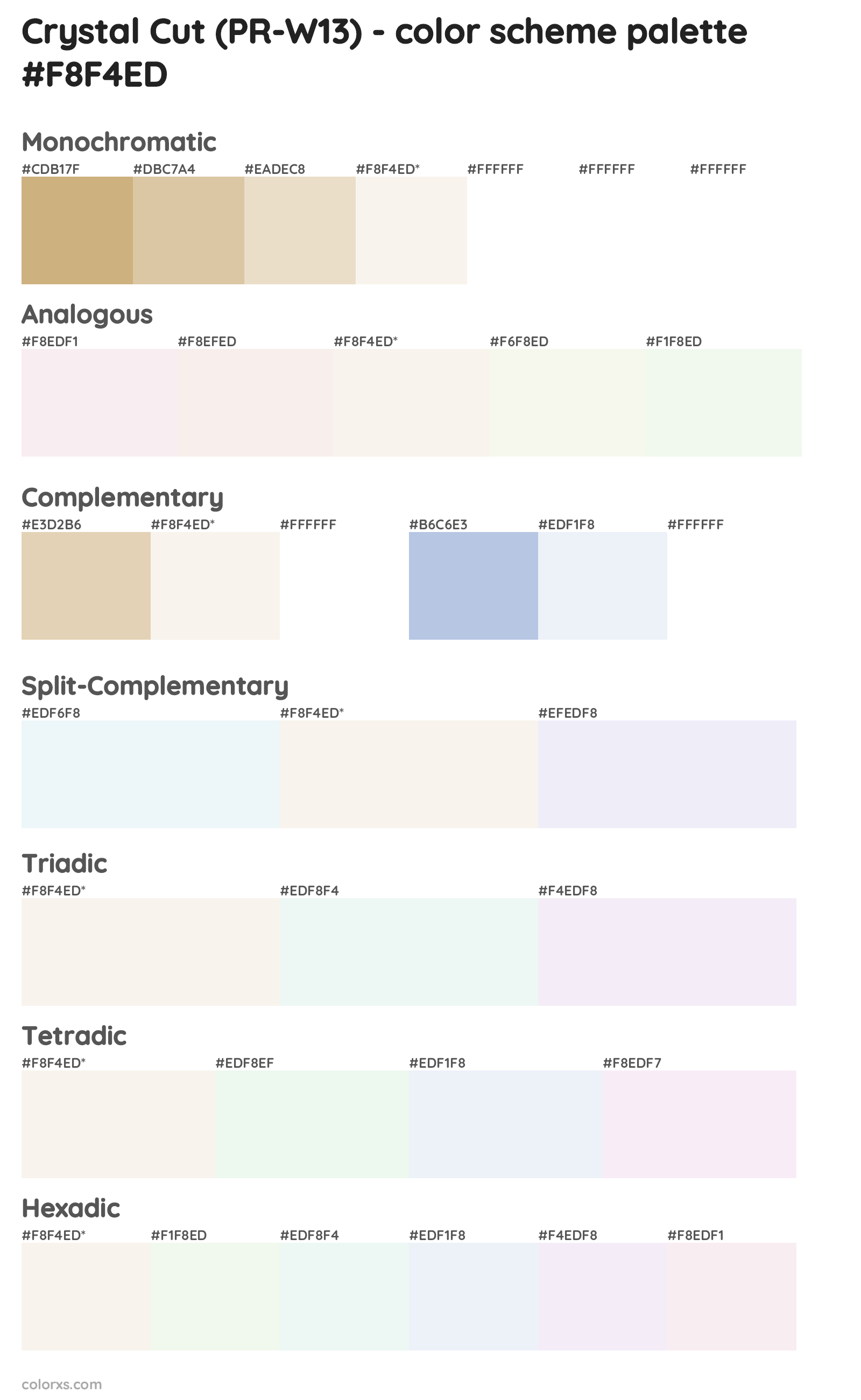 Crystal Cut (PR-W13) Color Scheme Palettes