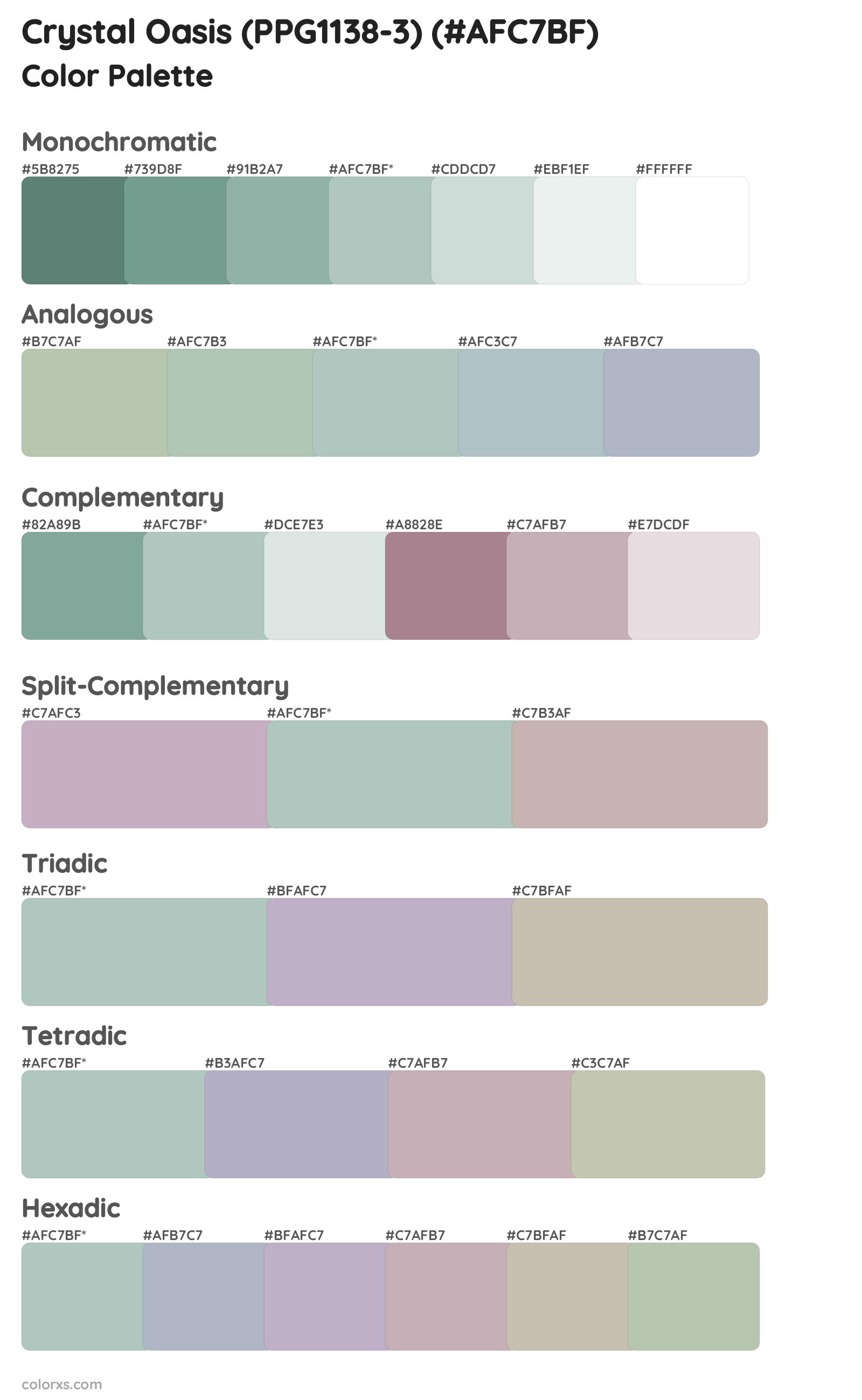 Crystal Oasis (PPG1138-3) Color Scheme Palettes