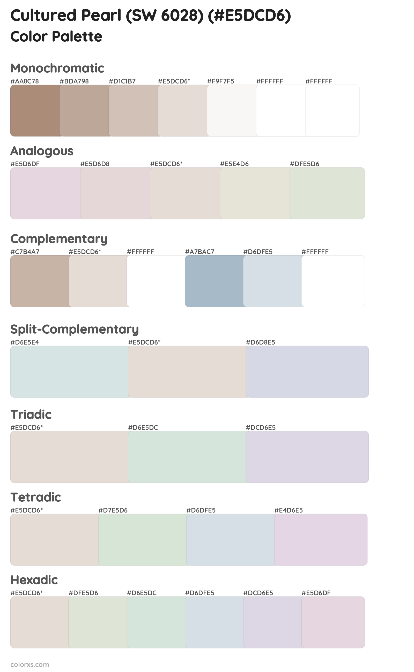 Cultured Pearl (SW 6028) Color Scheme Palettes