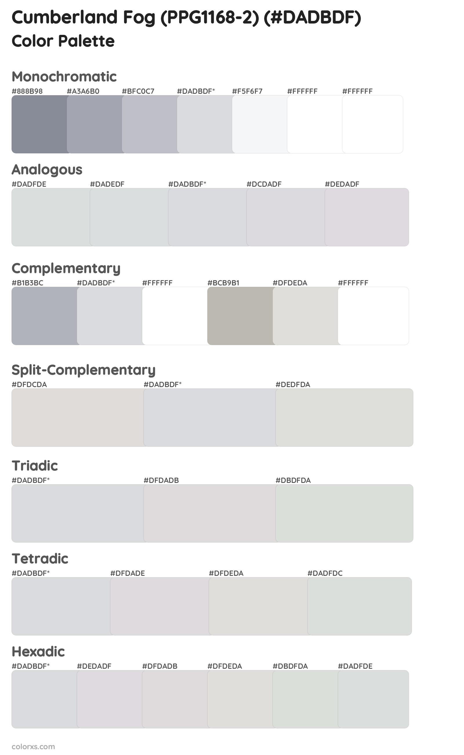 Cumberland Fog (PPG1168-2) Color Scheme Palettes