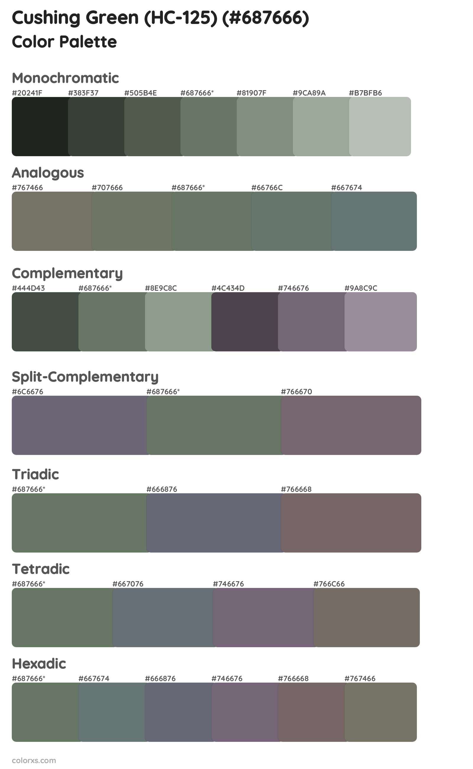 Cushing Green (HC-125) Color Scheme Palettes